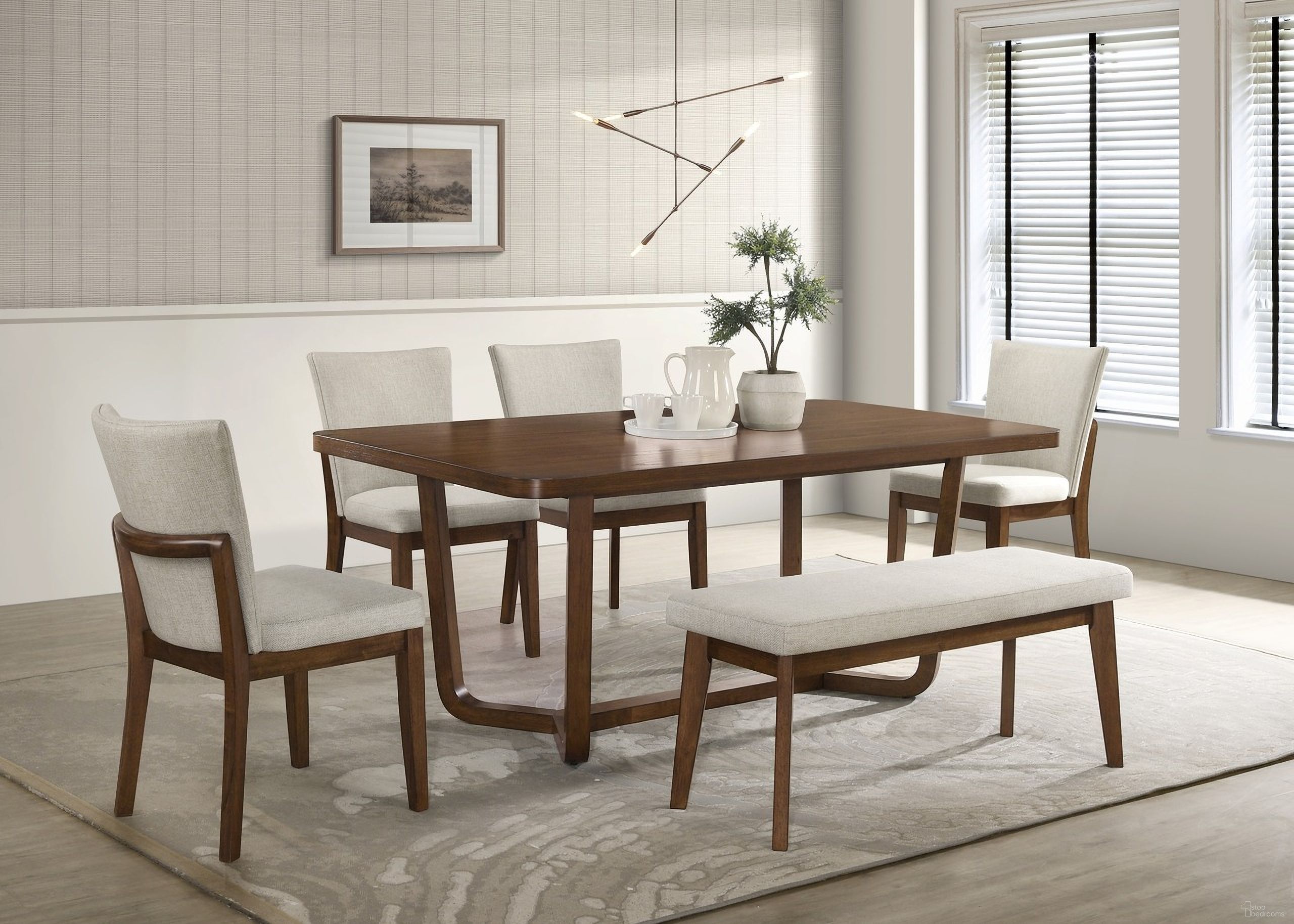 The appearance of Salerno Dining Set In Brown designed by Crown Mark in the transitional interior design. This brown piece of furniture was selected by 1StopBedrooms from Salerno Collection to add a touch of cosiness and style into your home. Sku: 2311T-3971;2311S. Material: MDF. Table Top Shape: Rectangular. Size: 39" x 71".
