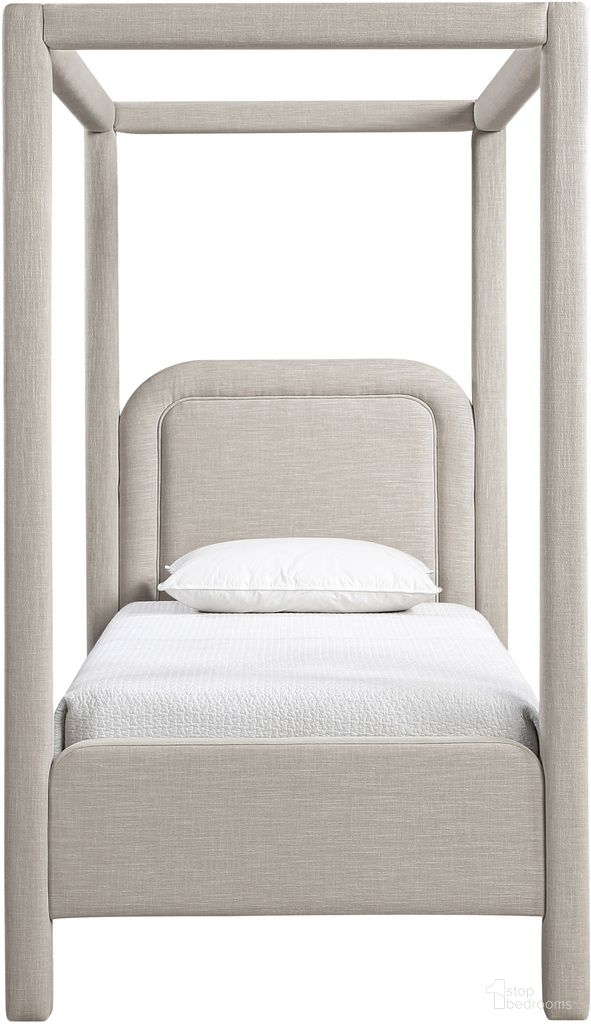Salina Linen Textured Fabric Upholstered Twin Bed In Beige