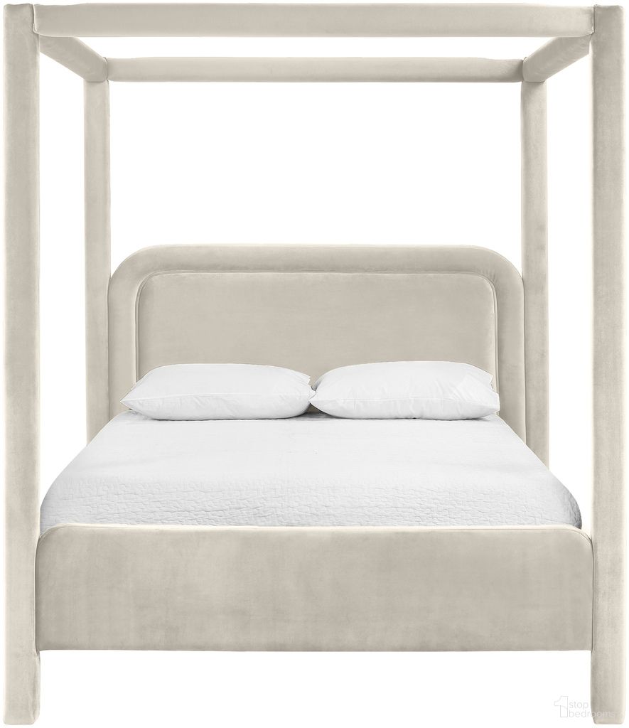 Salina Velvet Upholstered Queen Bed In Cream