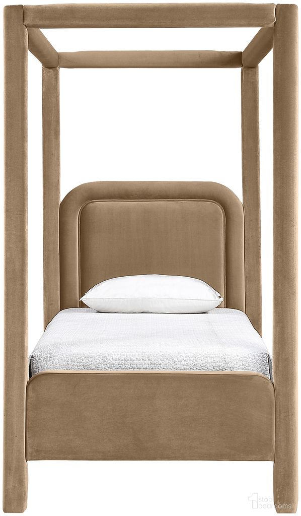 Salina Velvet Upholstered Twin Bed In Beige