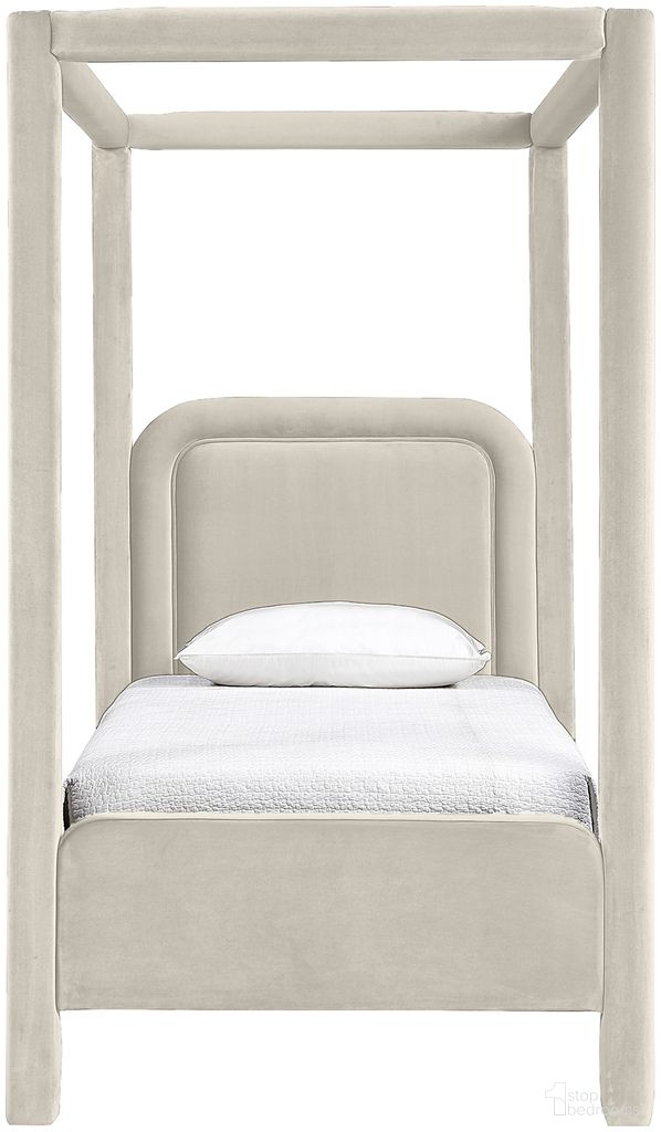 The appearance of Salina Velvet Upholstered Twin Bed In Cream designed by Meridian in the modern / contemporary interior design. This cream piece of furniture  was selected by 1StopBedrooms from Salina Collection to add a touch of cosiness and style into your home. Sku: B1295Cream-T Box 1/2 (Headboard / Footboard / Support on Headboard / Slats);B1295Cream-T Box 2/2 (Rails / Bed Post / Support on Headboard Length). Bed Size: Twin. Material: Velvet. Bed Type: Upholstered Bed.
