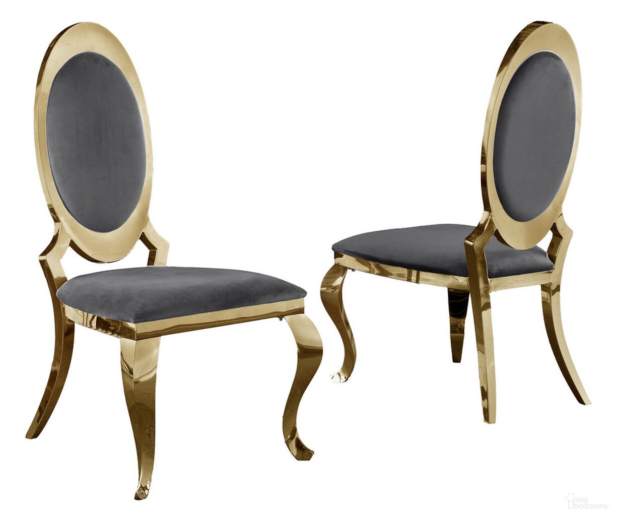 The appearance of Sally Classy Round Back Side Chairs Set of 2 In Dark Gray Velvet and Gold Legs designed by Best Quality Furniture in the modern / contemporary interior design. This dark gray/gold piece of furniture  was selected by 1StopBedrooms from Sally Collection to add a touch of cosiness and style into your home. Sku: SC184. Material: Stainless Steel. Chair Type: Side Chair.