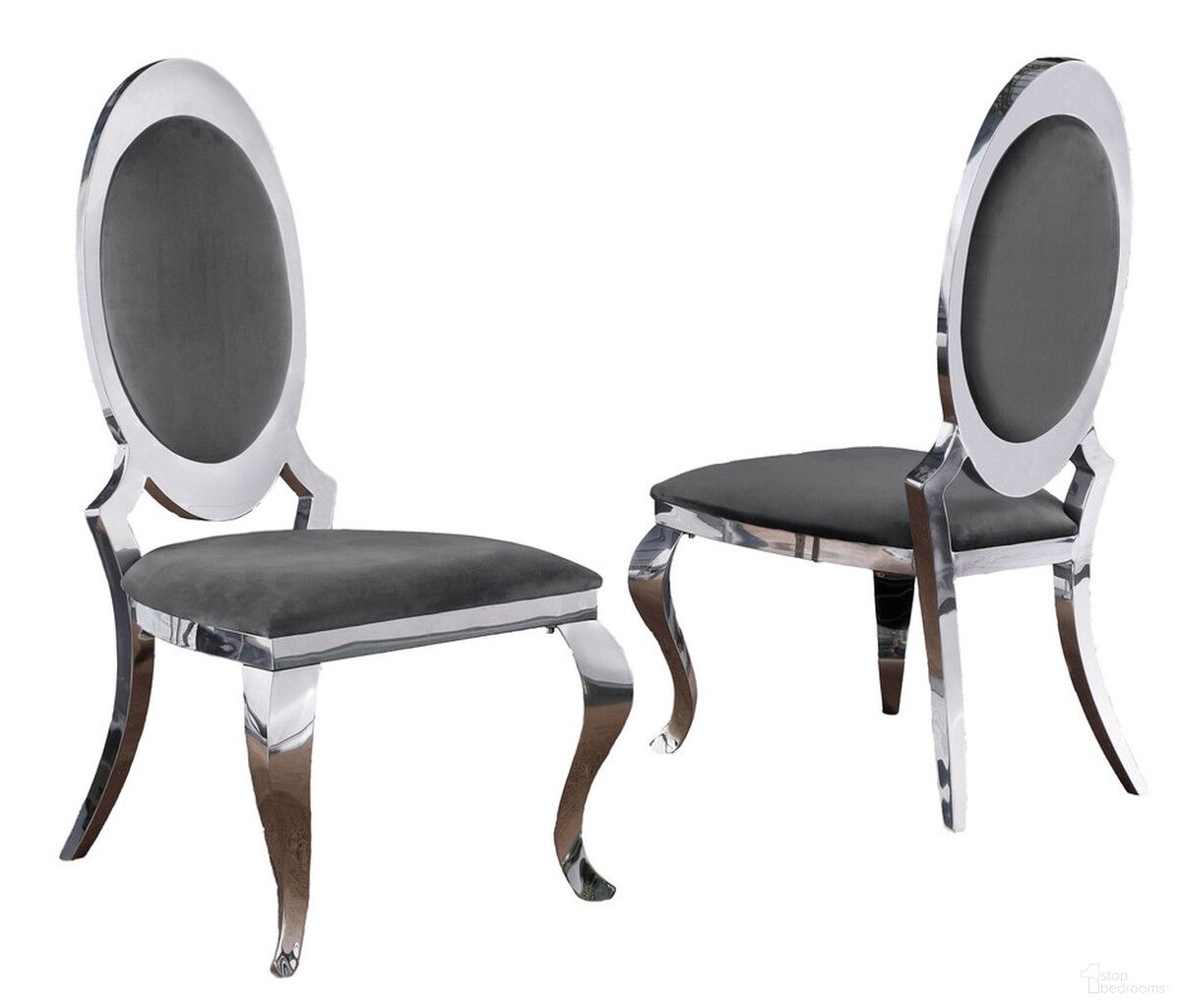 The appearance of Sally Classy Round Back Side Chairs Set of 2 In Dark Gray Velvet and Silver Legs designed by Best Quality Furniture in the modern / contemporary interior design. This dark gray/silver piece of furniture  was selected by 1StopBedrooms from Sally Collection to add a touch of cosiness and style into your home. Sku: SC180. Material: Stainless Steel. Chair Type: Side Chair.