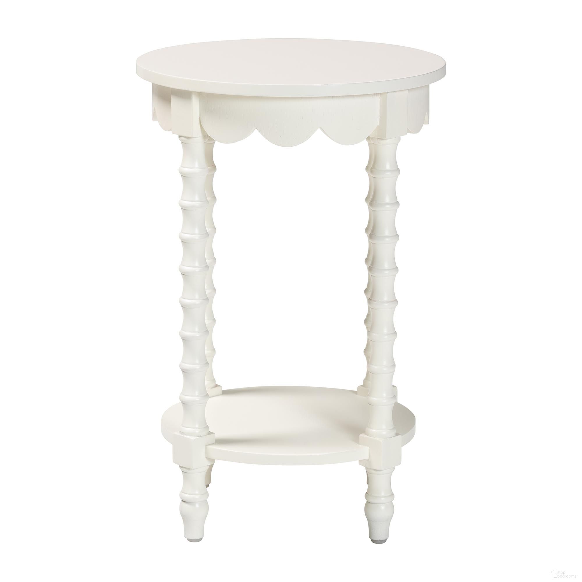 Sally Round Nightstand with Bamboo Inspired Legs and Open Shelf In White