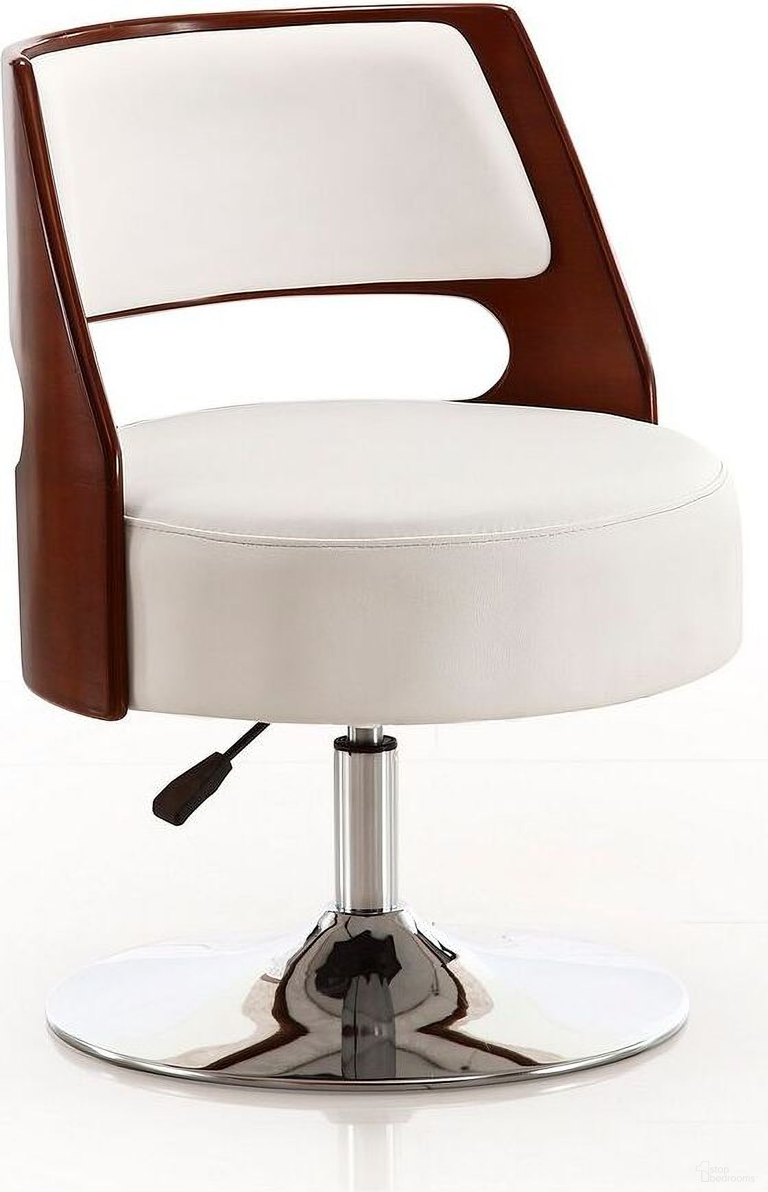 The appearance of Salon Adjustable Height Swivel Accent Chair in White and Polished Chrome designed by Manhattan Comfort in the modern / contemporary interior design. This white piece of furniture  was selected by 1StopBedrooms from Salon Collection to add a touch of cosiness and style into your home. Sku: AC034-WH. Material: Metal.