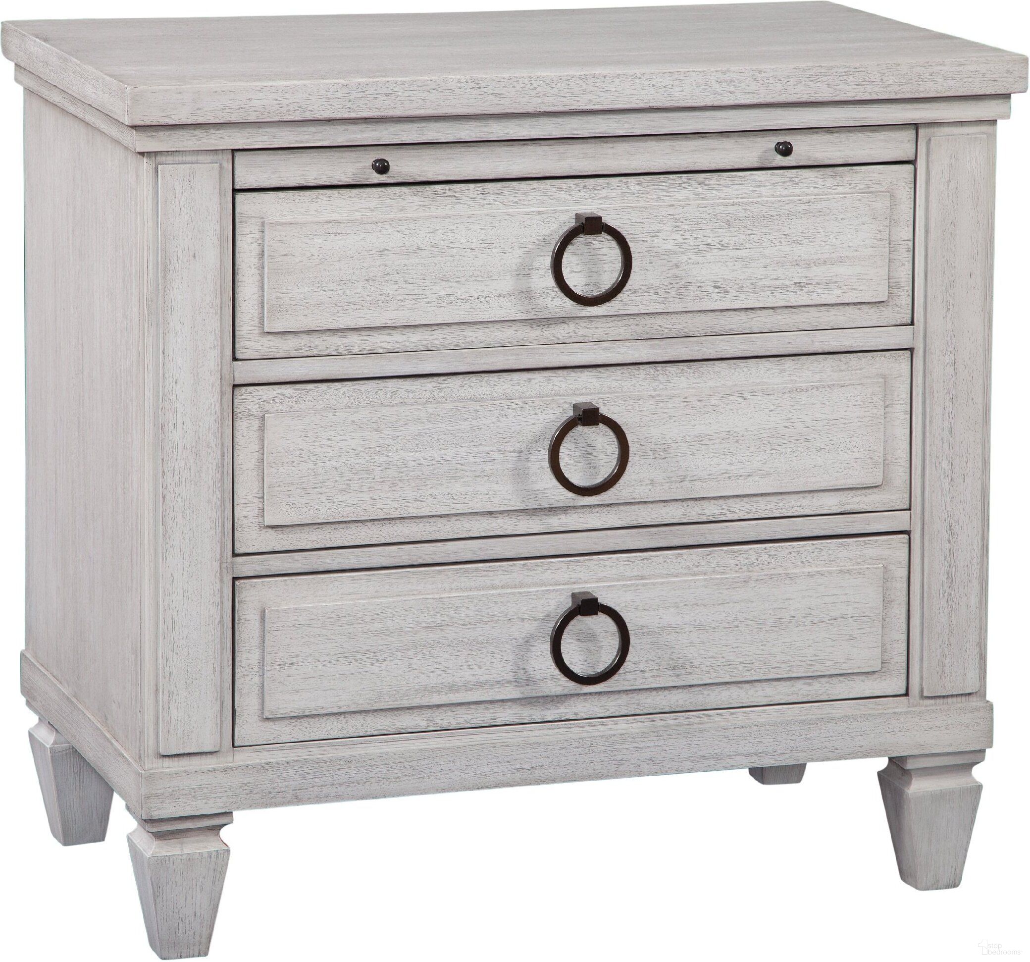 The appearance of Salter Path 3 Drawer Nightstand In White Grain designed by American Woodcrafters in the transitional interior design. This white piece of furniture  was selected by 1StopBedrooms from Salter Path Collection to add a touch of cosiness and style into your home. Sku: 1020-431. Material: Mahogany.