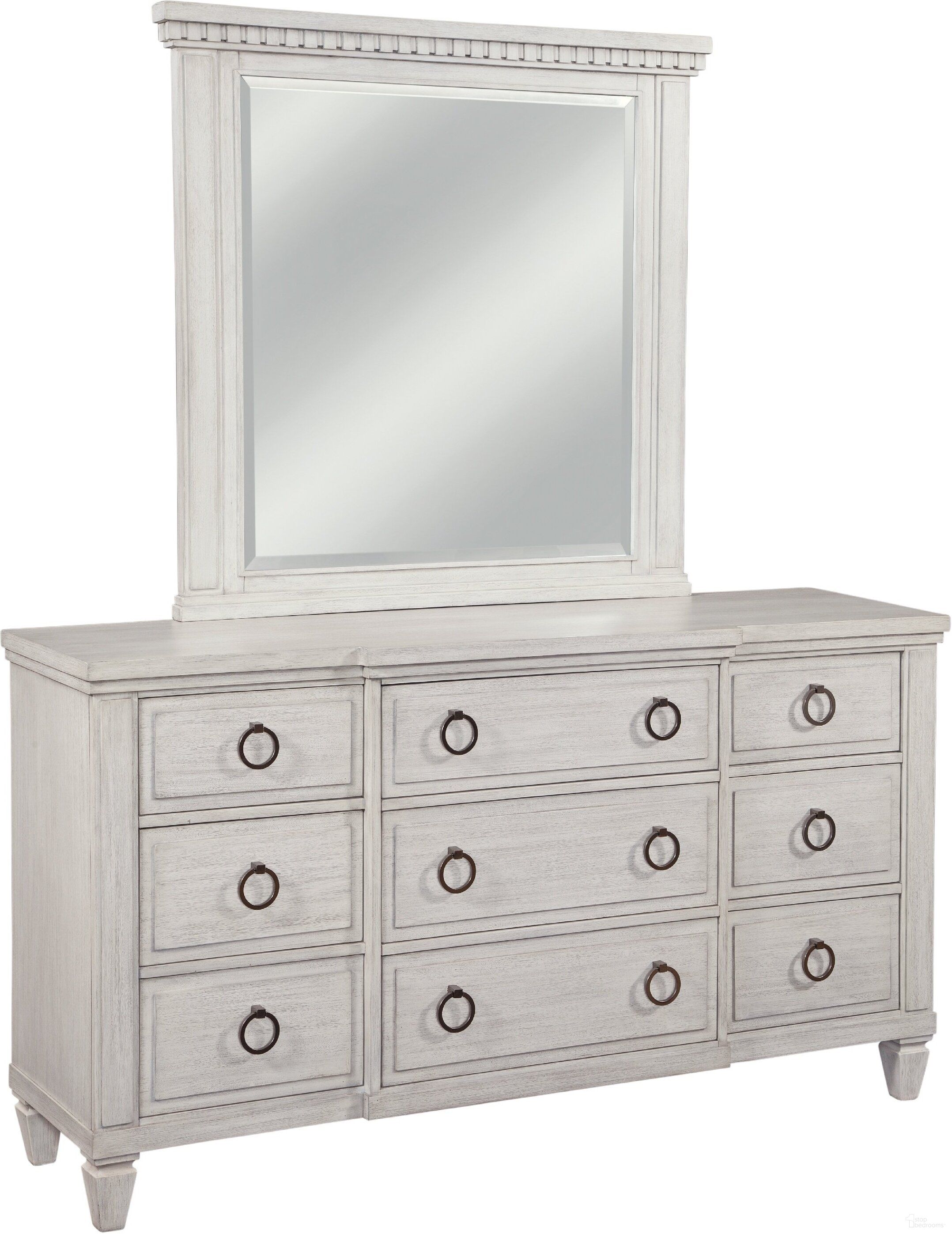 The appearance of Salter Path Dresser with Mirror In White Grain designed by American Woodcrafters in the transitional interior design. This white piece of furniture was selected by 1StopBedrooms from Salter Path Collection to add a touch of cosiness and style into your home. Sku: 1020-290;1020-040D. Material: Mahogany.