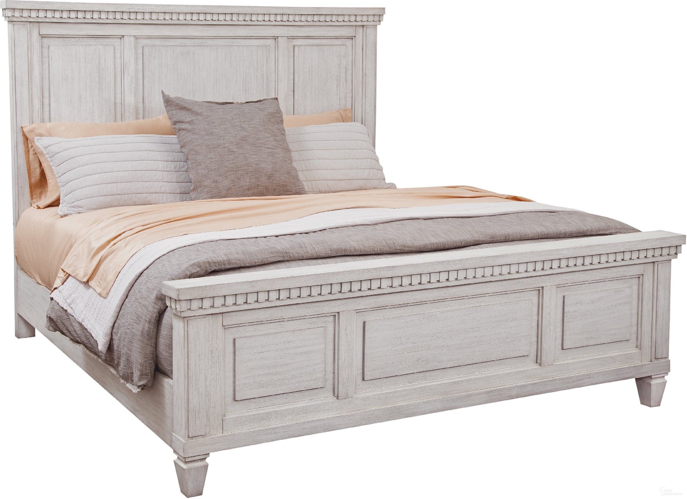 The appearance of Salter Path King Bed In White Grain designed by American Woodcrafters in the transitional interior design. This white piece of furniture was selected by 1StopBedrooms from Salter Path Collection to add a touch of cosiness and style into your home. Sku: 1020-960D;1020-962D;1020-882. Bed Type: Panel Bed. Bed Size: King. Material: Mahogany.