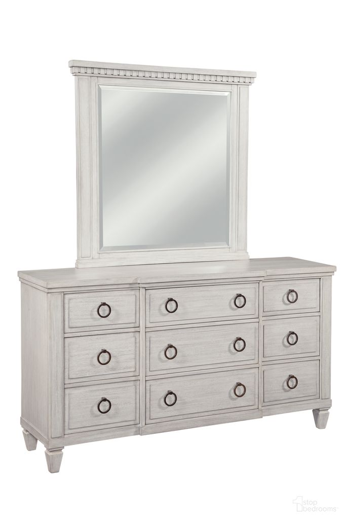 The appearance of Salter Path Mirror In White designed by American Woodcrafters in the transitional interior design. This white piece of furniture was selected by 1StopBedrooms from Salter Path Collection to add a touch of cosiness and style into your home. Sku: 1020-040D. Material: Mahogany.