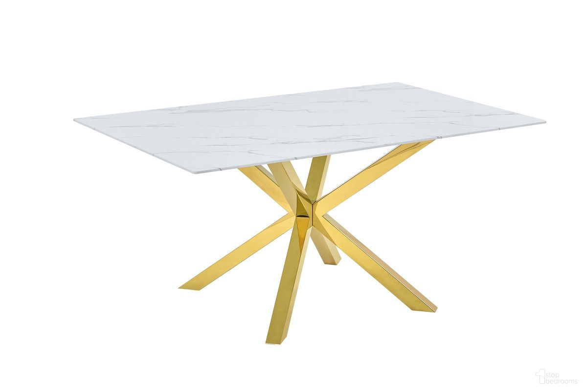 The appearance of Samantha Marble Paper Wrapped Glass Dining Table in White and Gold designed by Best Quality Furniture in the modern / contemporary interior design. This white and gold piece of furniture  was selected by 1StopBedrooms from Samantha Collection to add a touch of cosiness and style into your home. Sku: D63-DTT;D61-DTB. Table Base Style: Legs. Material: Glass. Table Top Shape: Rectangular. Size: 63" x 39".
