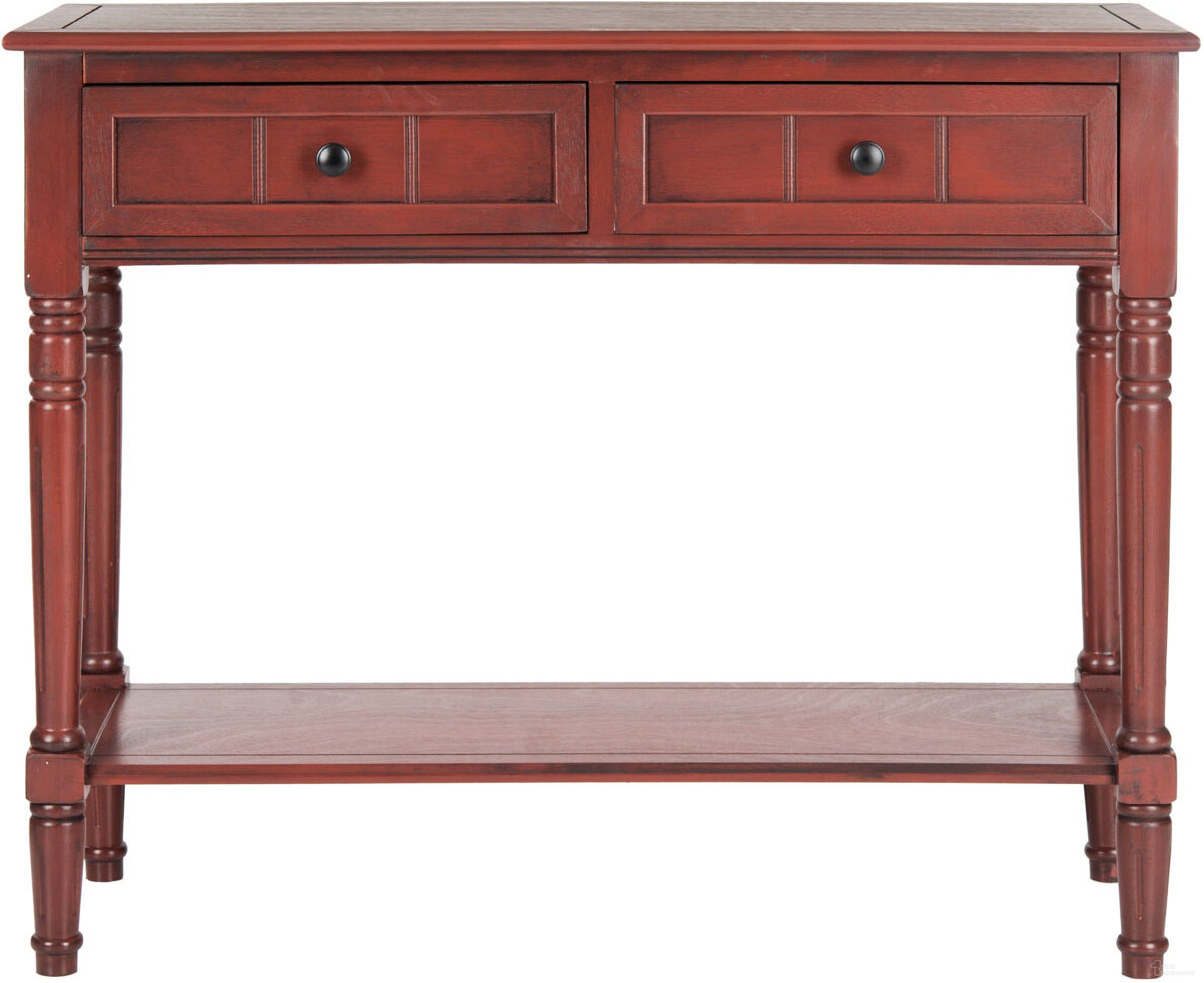 The appearance of Samantha Red 2-Drawer Console designed by Safavieh in the country / farmhouse interior design. This red piece of furniture  was selected by 1StopBedrooms from Samantha Collection to add a touch of cosiness and style into your home. Sku: AMH5710E. Material: Aluminum.