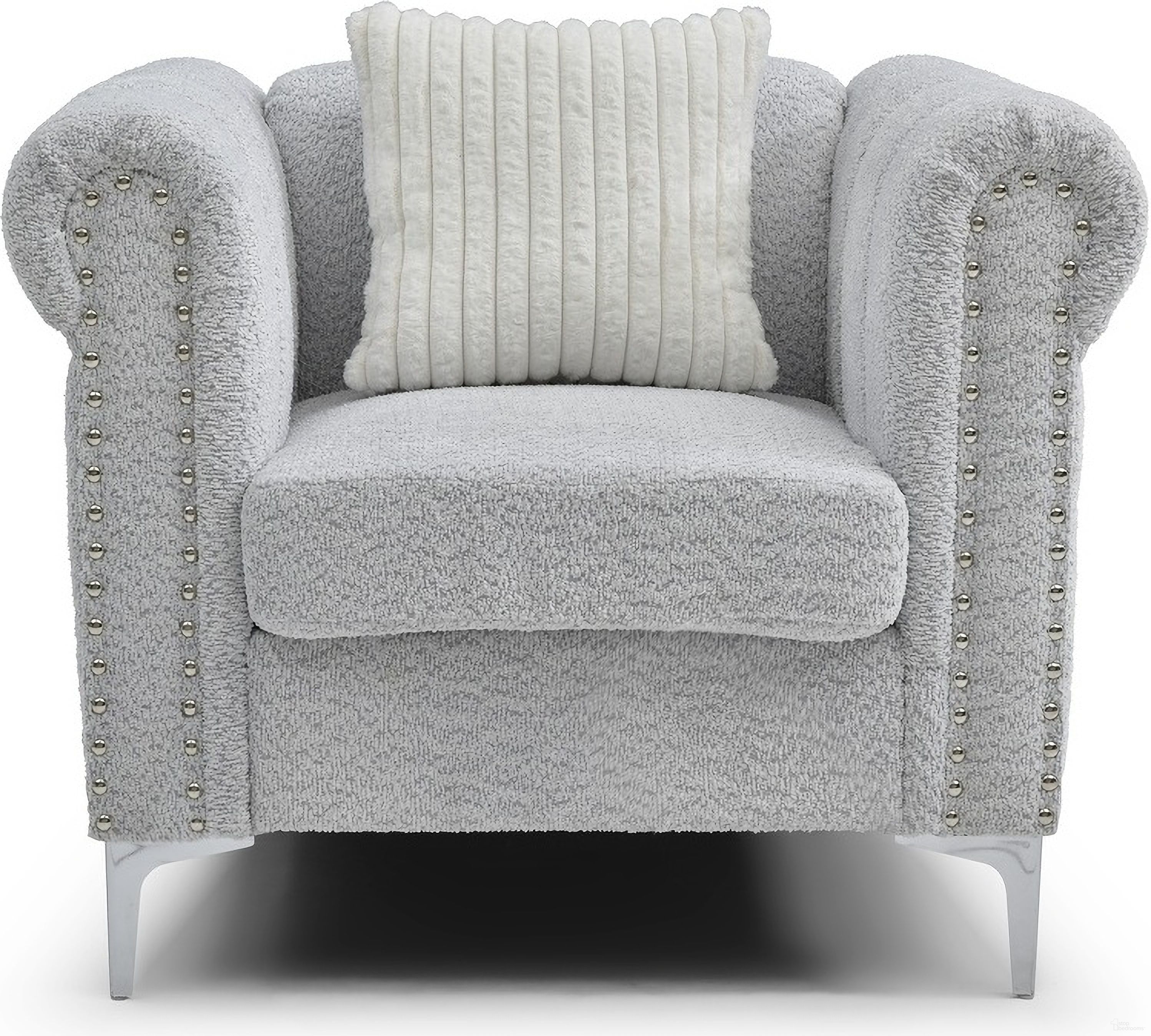 The appearance of Sammy Teddy Bear Chenille Rolled Arm Chair in Gray designed by Glory in the transitional interior design. This gray piece of furniture was selected by 1StopBedrooms from Sammy Collection to add a touch of cosiness and style into your home. Sku: G00340A-C. Material: Chenille.