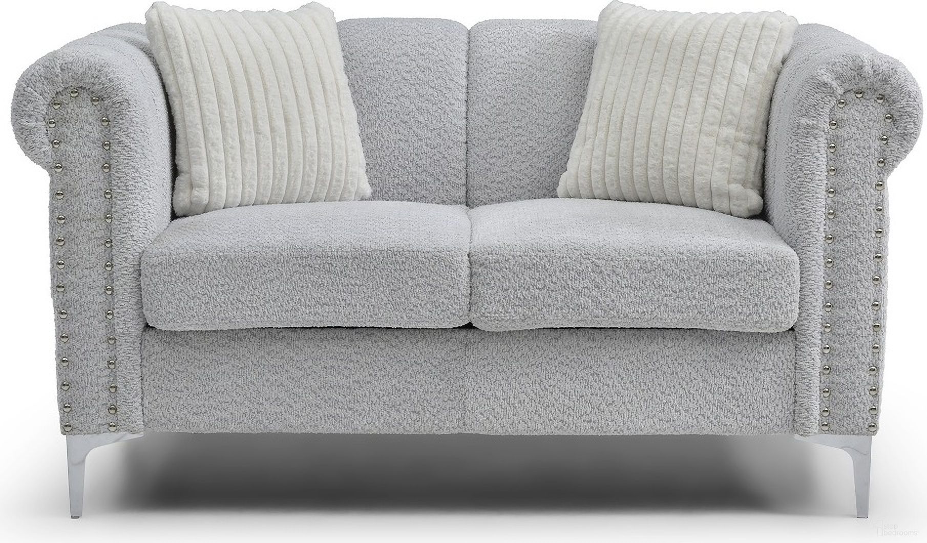 The appearance of Sammy Teddy Bear Chenille Rolled Arm Loveseat in Gray designed by Glory in the transitional interior design. This gray piece of furniture was selected by 1StopBedrooms from Sammy Collection to add a touch of cosiness and style into your home. Sku: G00340A-L Box 1;G00340A-L Box 2. Material: Chenille.