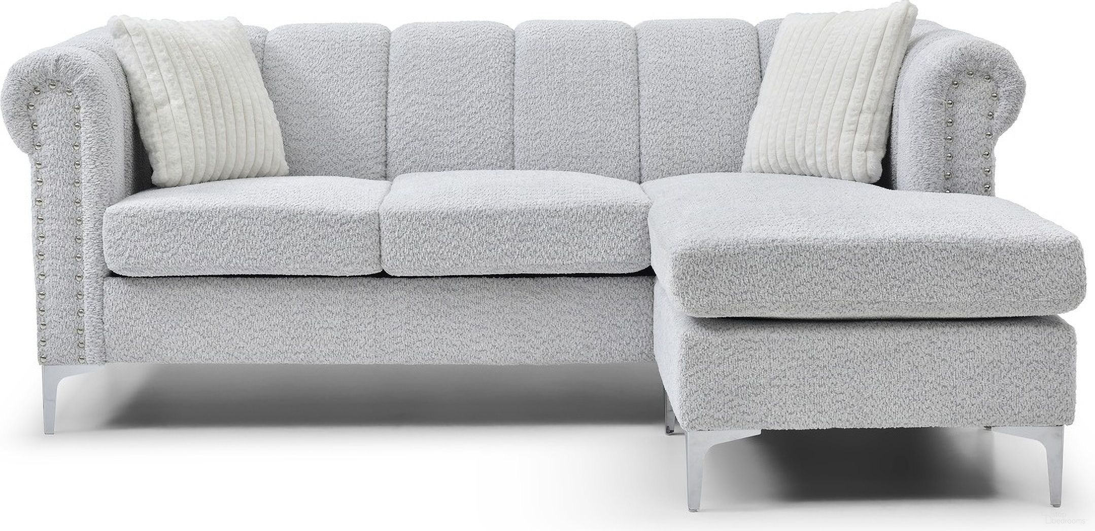 The appearance of Sammy Teddy Bear Chenille Rolled Arm Sofa Chaise in Gray designed by Glory in the transitional interior design. This gray piece of furniture  was selected by 1StopBedrooms from Sammy Collection to add a touch of cosiness and style into your home. Sku: G00340B-SCH Box 1;G00340B-SCH Box 2;G00340B-SCH Box 3. Material: Chenille.