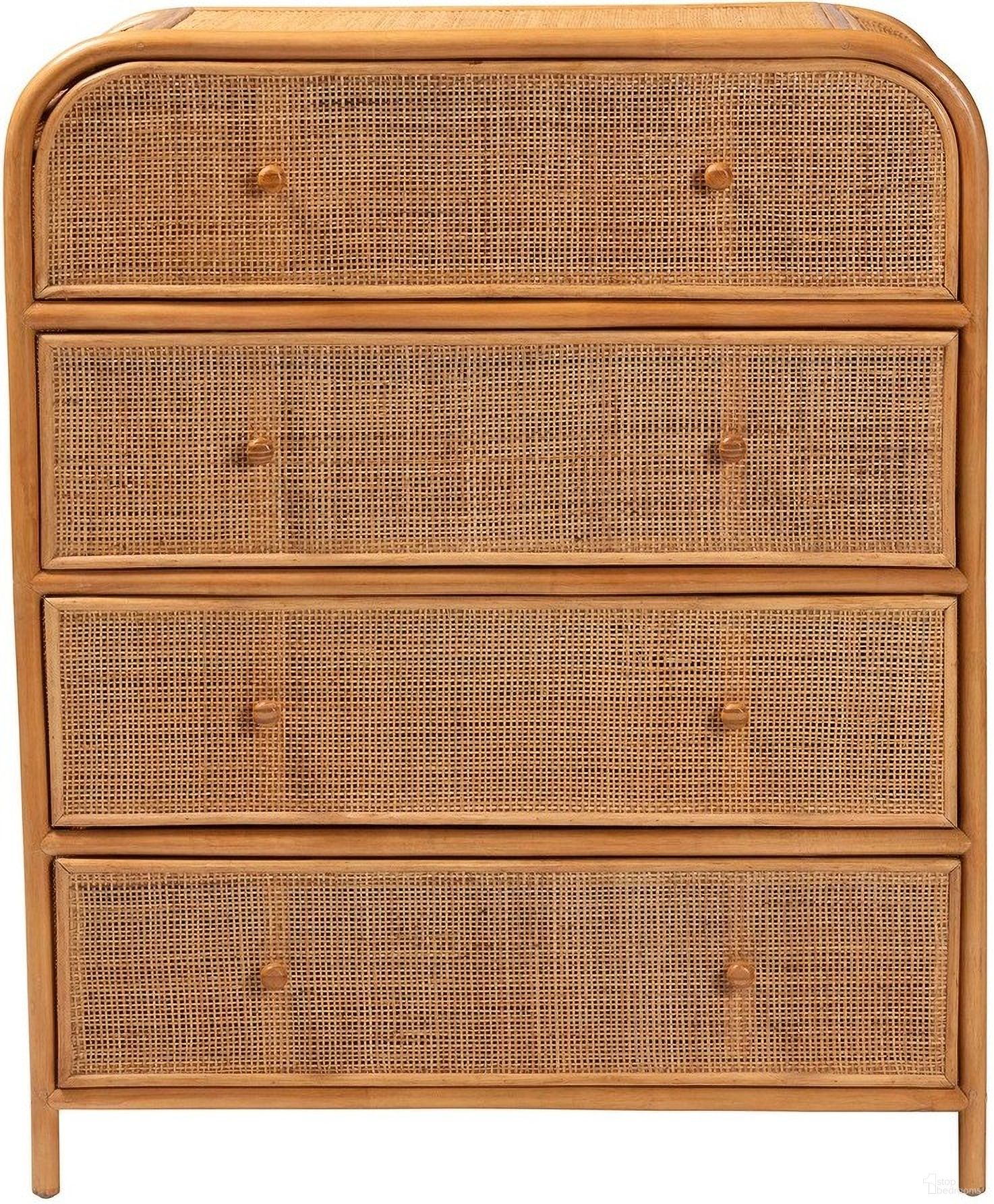 Sampit Natural Rattan 4-Drawer Storage Cabinet In Honey