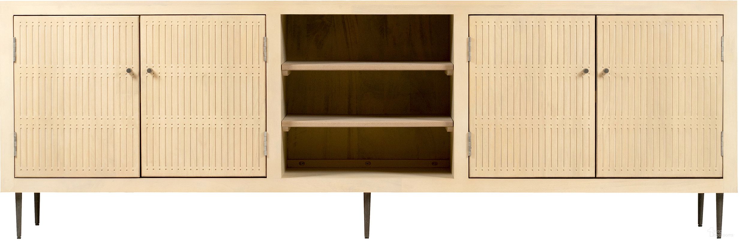 The appearance of Sampson 4-Door Media Cabinet In Aged Natural designed by Moti in the modern / contemporary interior design. This aged natural piece of furniture was selected by 1StopBedrooms from Sampson Collection to add a touch of cosiness and style into your home. Sku: 75318001. Material: Mango Wood.