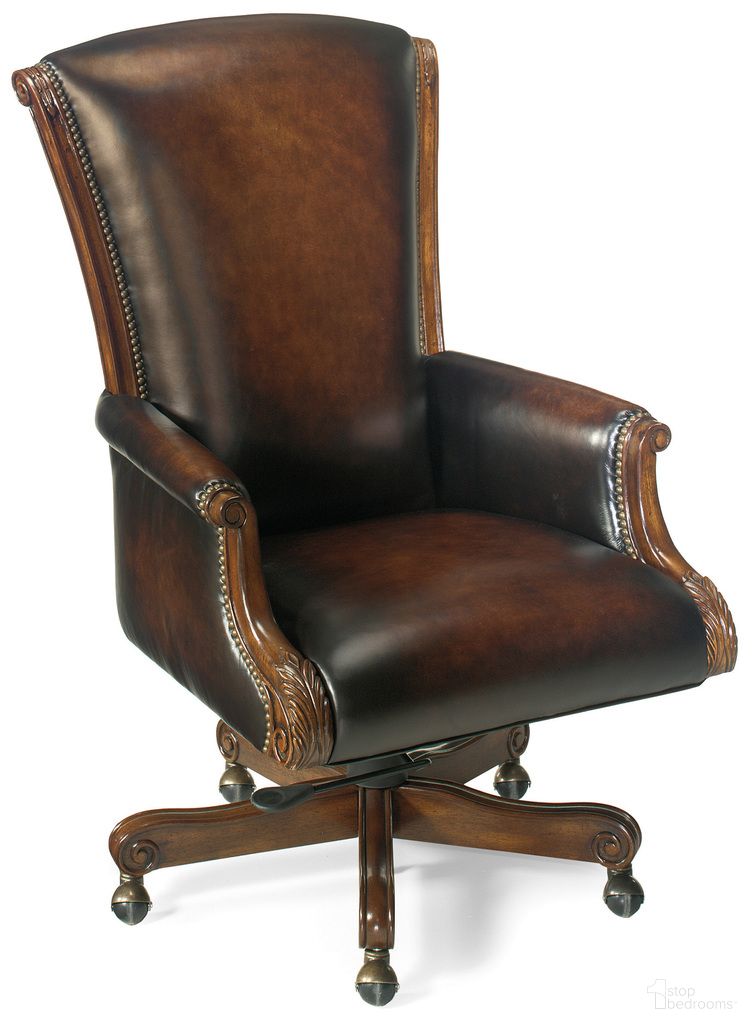 The appearance of EC Samuel Brown Leather Executive Swivel Tilt Chair designed by Hooker in the traditional interior design. This brown piece of furniture  was selected by 1StopBedrooms from EC Collection to add a touch of cosiness and style into your home. Sku: EC245. Material: Leather.