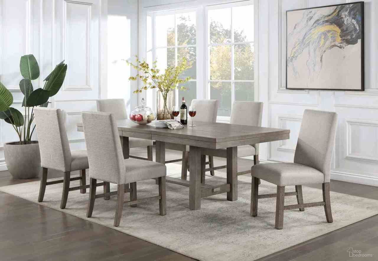 The appearance of San Antonio Dining Table with 1 x 18 Leaf In Gray designed by Furniture of America in the rustic / southwestern interior design. This gray piece of furniture  was selected by 1StopBedrooms from San Antonio Collection to add a touch of cosiness and style into your home. Sku: CM3251GY-T. Table Base Style: Trestle. Table Top Shape: Rectangular. Size: 42" x 84". Material: Solid Wood.
