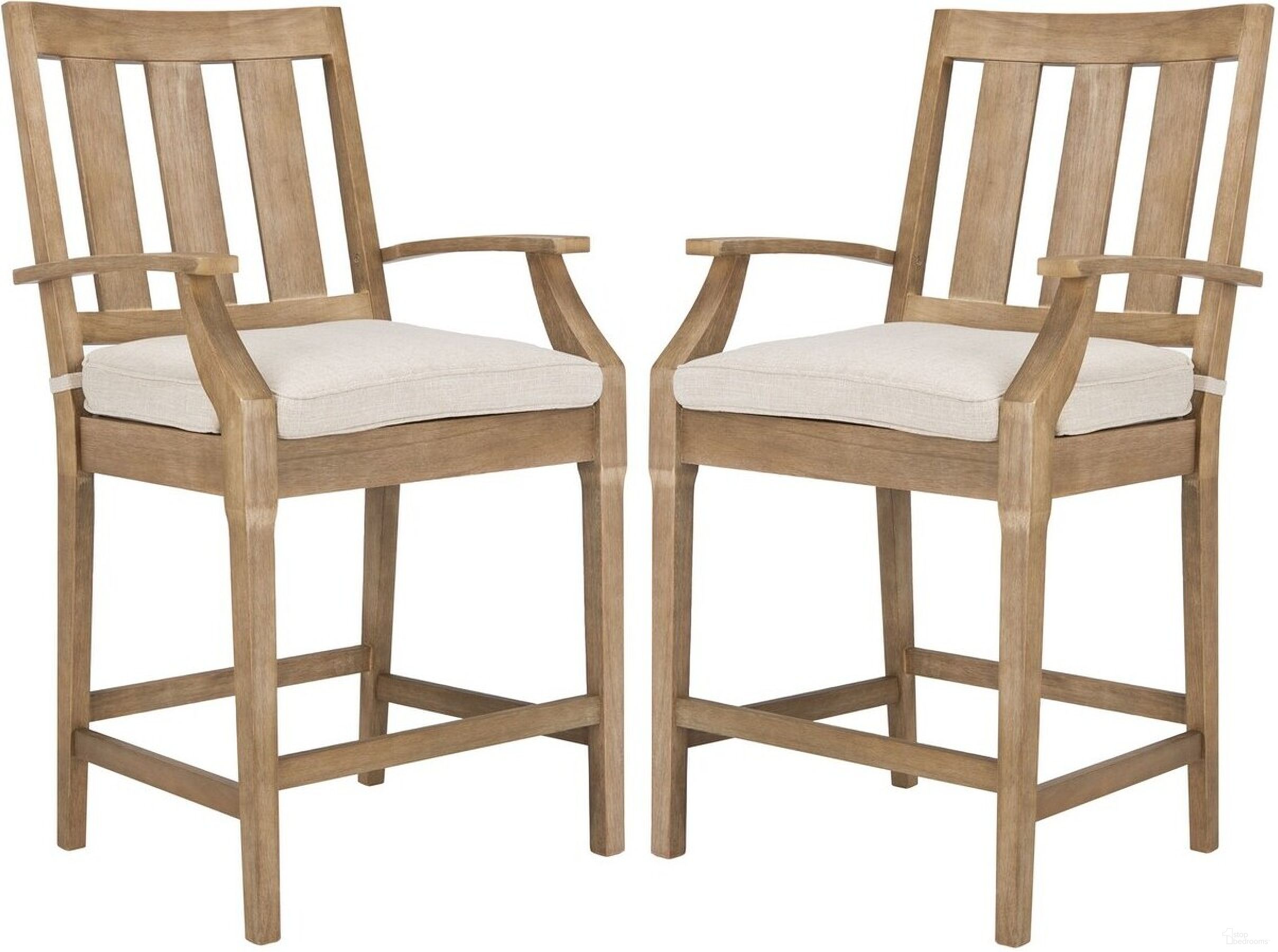 The appearance of San Salvador Patio Bar Stool Set of 2 In Natural designed by Safavieh Couture in the coastal interior design. This natural piece of furniture was selected by 1StopBedrooms from San Collection to add a touch of cosiness and style into your home. Sku: CPT1020A-SET2. Material: Wood.