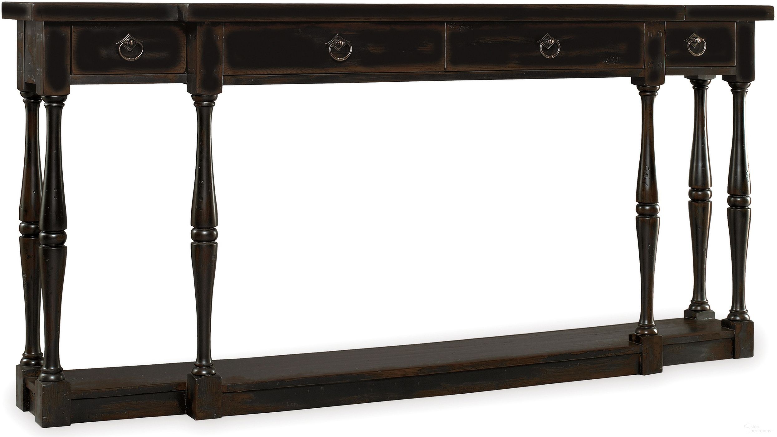 The appearance of Sanctuary Ebony 4 Drawer Thin Console designed by Hooker in the transitional interior design. This black piece of furniture was selected by 1StopBedrooms from Sanctuary Collection to add a touch of cosiness and style into your home. Sku: 3005-85001. Material: Oak Veneer.