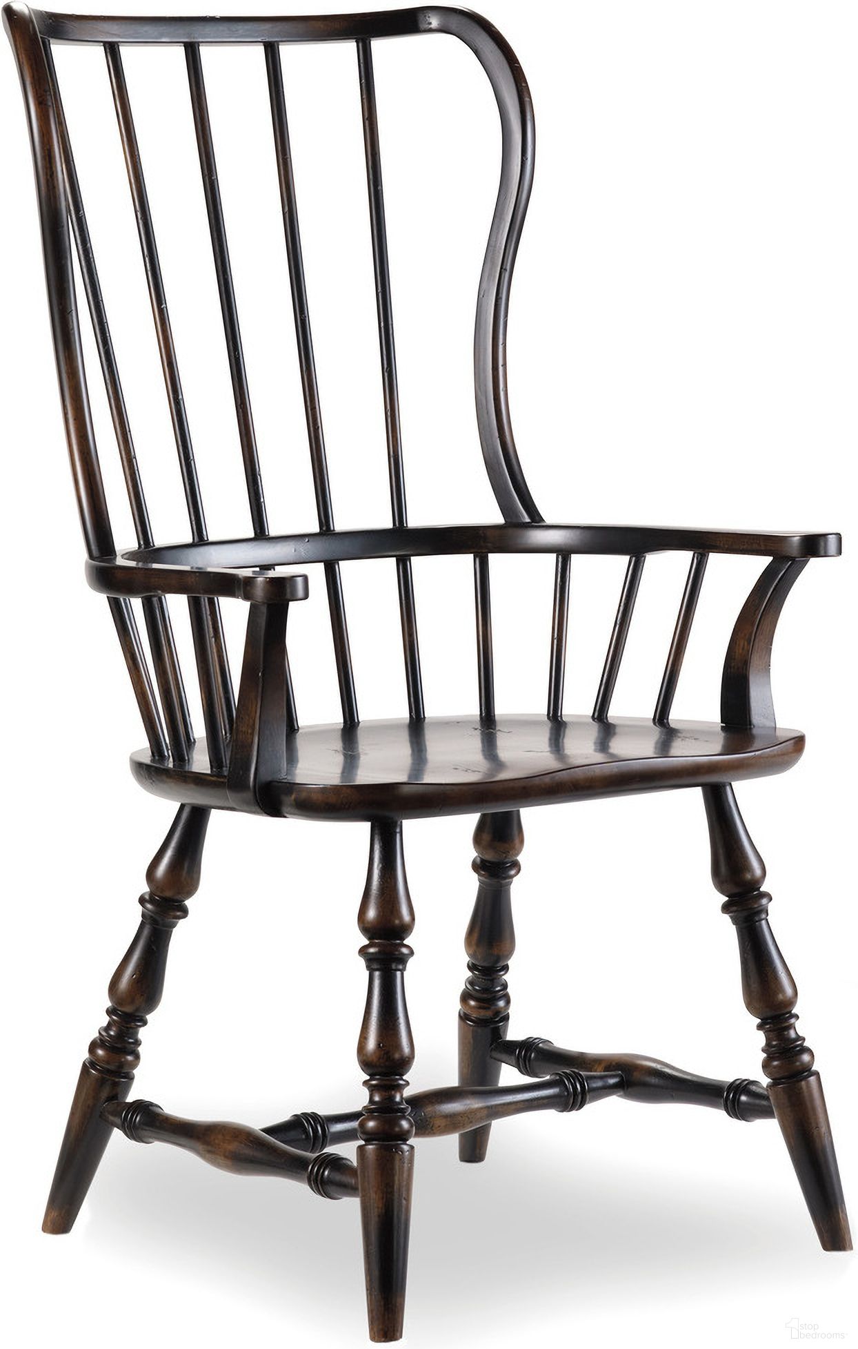 The appearance of Sanctuary Ebony Spindle Arm Chair Set of 2 designed by Hooker in the transitional interior design. This black piece of furniture was selected by 1StopBedrooms from Sanctuary Collection to add a touch of cosiness and style into your home. Sku: 3005-75300. Chair Type: Arm Chair. Material: Hardwood.