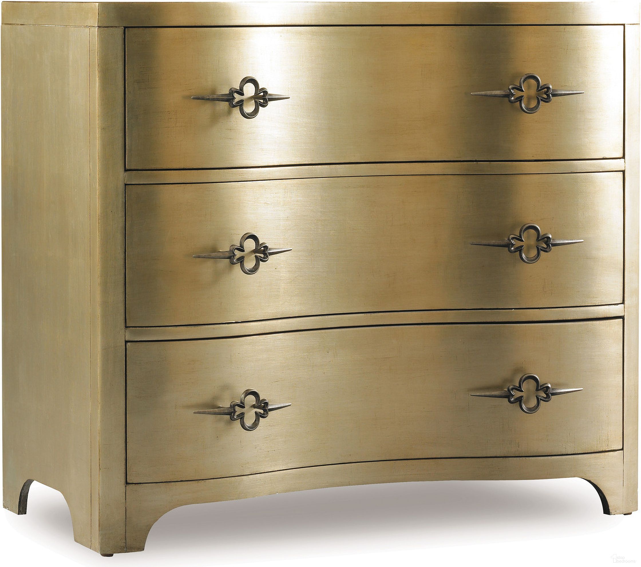The appearance of Sanctuary Gold 3 Drawer Shaped Front Chest designed by Hooker in the traditional interior design. This gold piece of furniture was selected by 1StopBedrooms from Sanctuary Collection to add a touch of cosiness and style into your home. Sku: 3008-85004. Material: Hardwood.