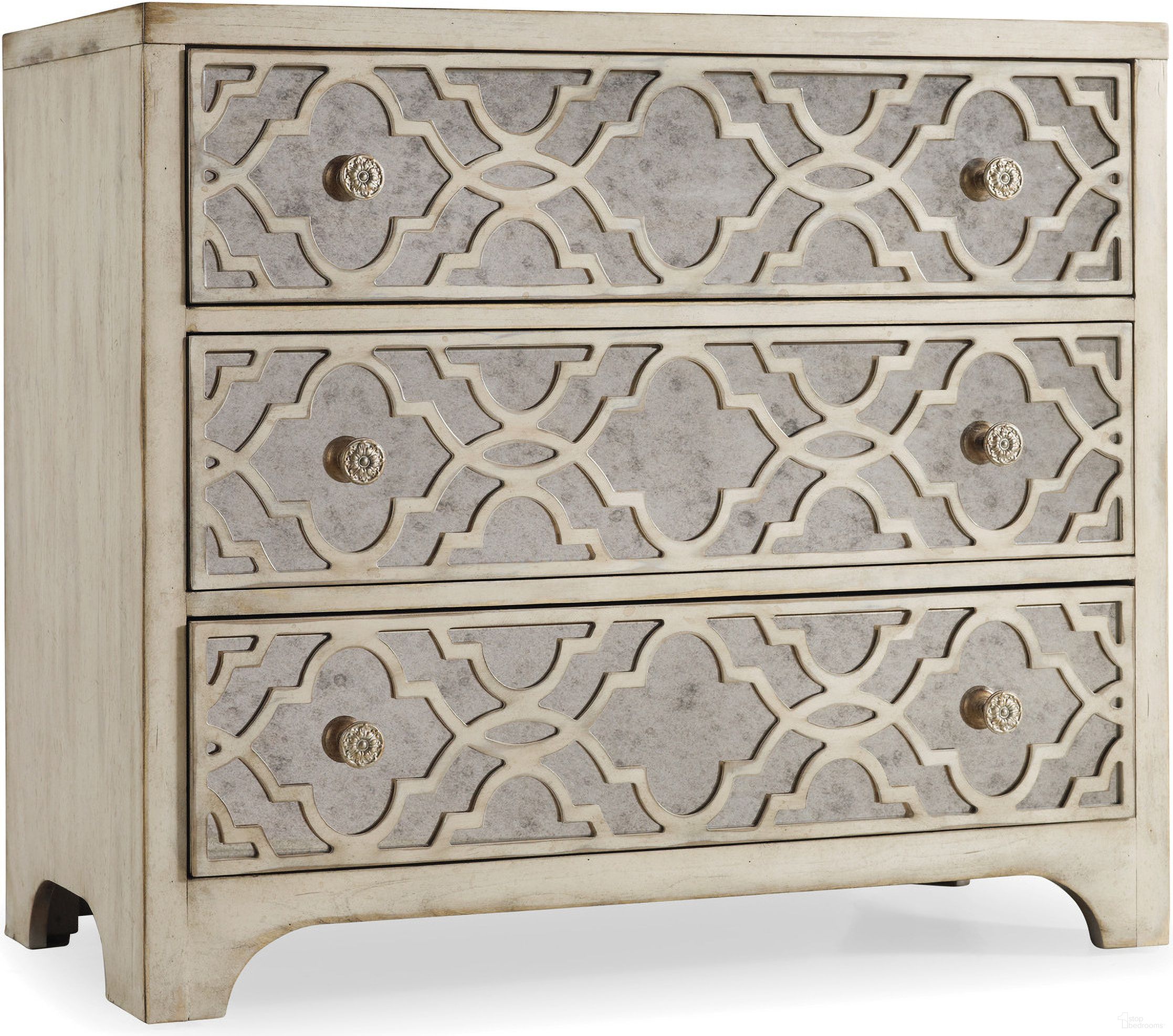 The appearance of Sanctuary Cream and White Fretwork Chest designed by Hooker in the transitional interior design. This white/cream/beige piece of furniture was selected by 1StopBedrooms from Sanctuary Collection to add a touch of cosiness and style into your home. Sku: 3023-85001. Material: Oak.