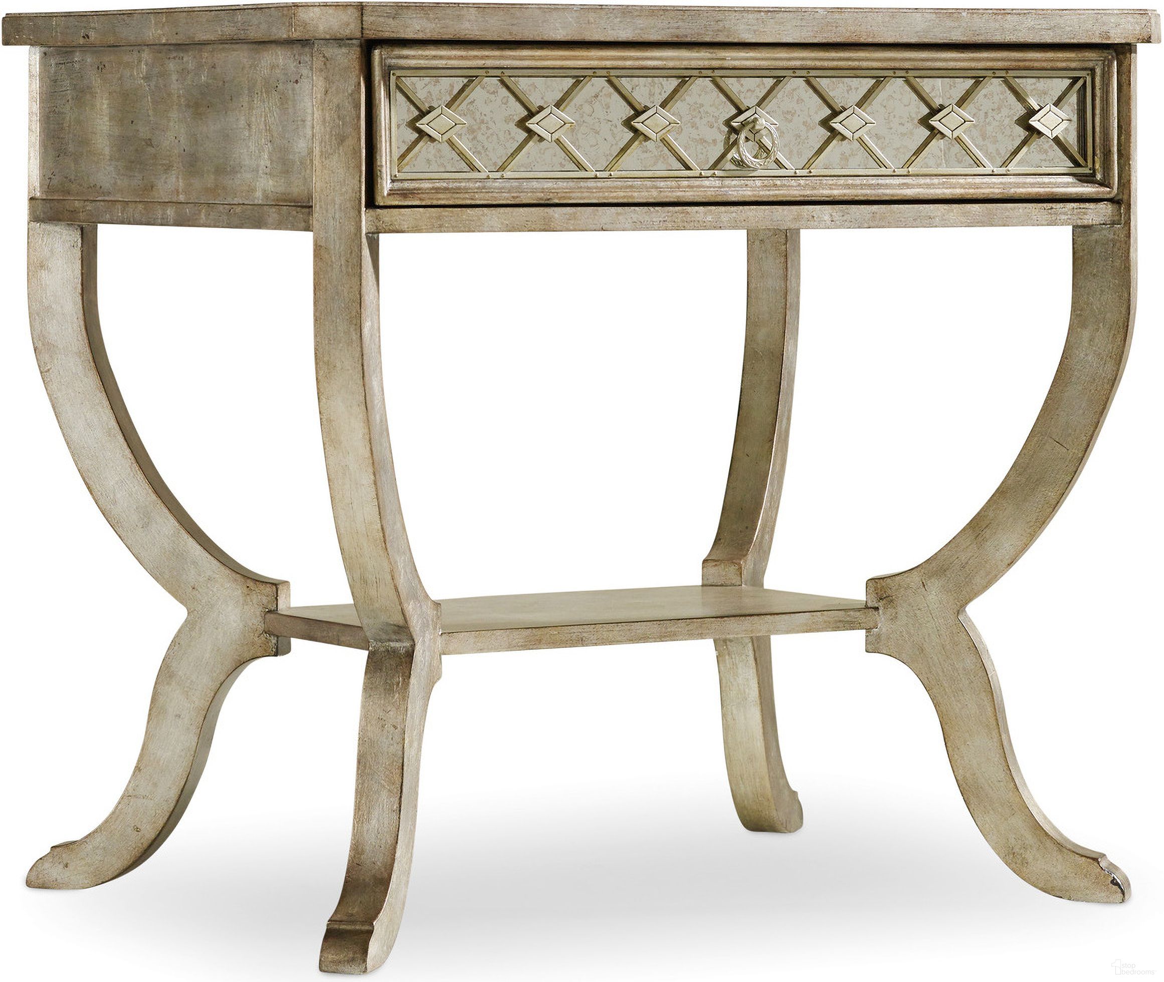 The appearance of Sanctuary Silver Bedside Table designed by Hooker in the traditional interior design. This silver piece of furniture was selected by 1StopBedrooms from Sanctuary Collection to add a touch of cosiness and style into your home. Sku: 5413-90015. Material: Hardwood.