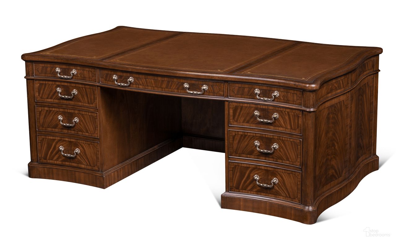 The appearance of Sanders Desk In Mahogany/Brown/Brass designed by Maitland-Smith in the modern / contemporary interior design. This mahogany/brown/brass piece of furniture was selected by 1StopBedrooms from Maitland Smith Collection to add a touch of cosiness and style into your home. Sku: 89-0008-BL;89-0008-BR;89-0008-T. Material: Mahogany.