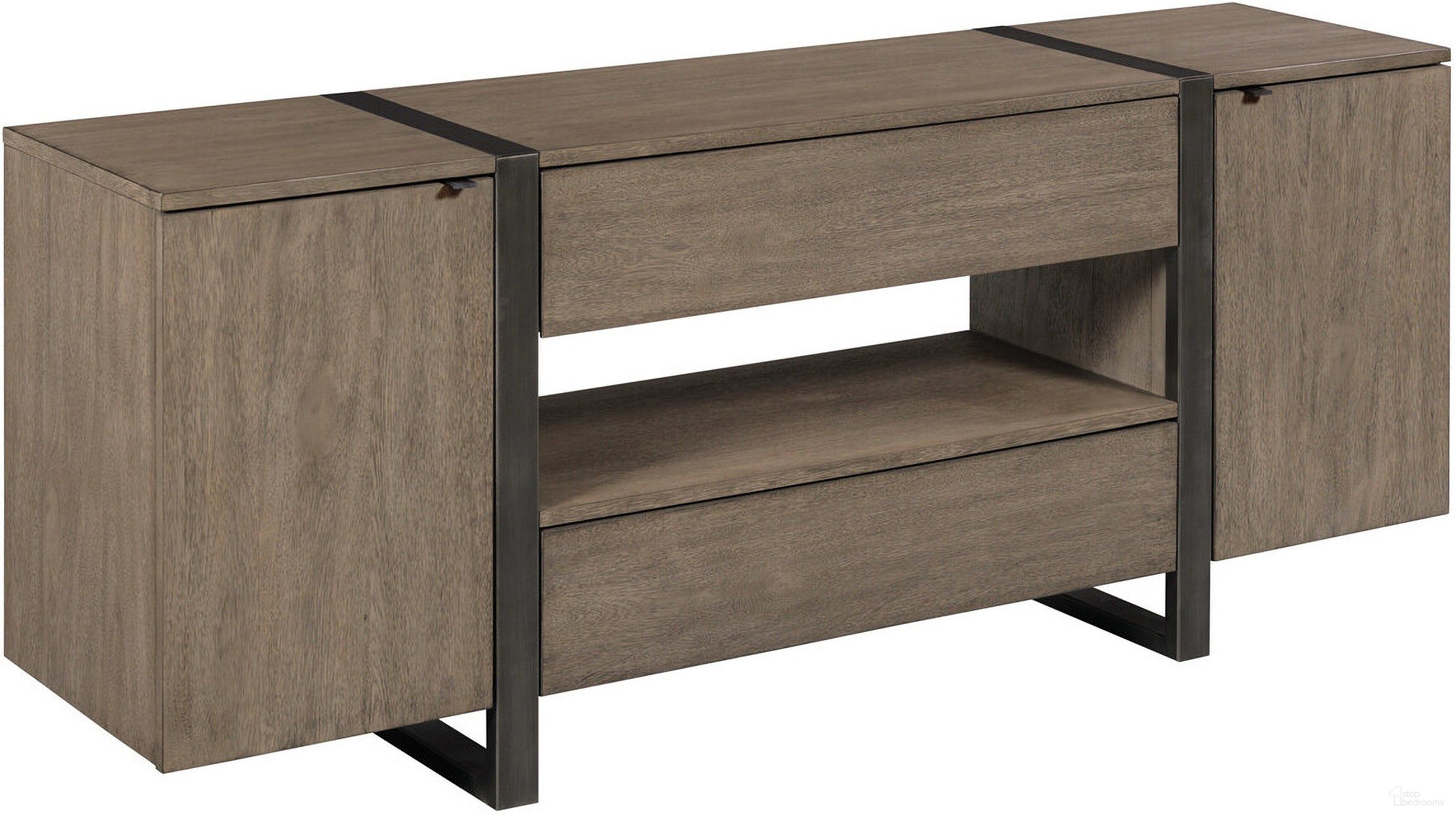 The appearance of Sandler Entertainment Console In Gray designed by Hammary in the modern / contemporary interior design. This gray piece of furniture  was selected by 1StopBedrooms from Sandler Collection to add a touch of cosiness and style into your home. Sku: 180-585. Material: Wood.