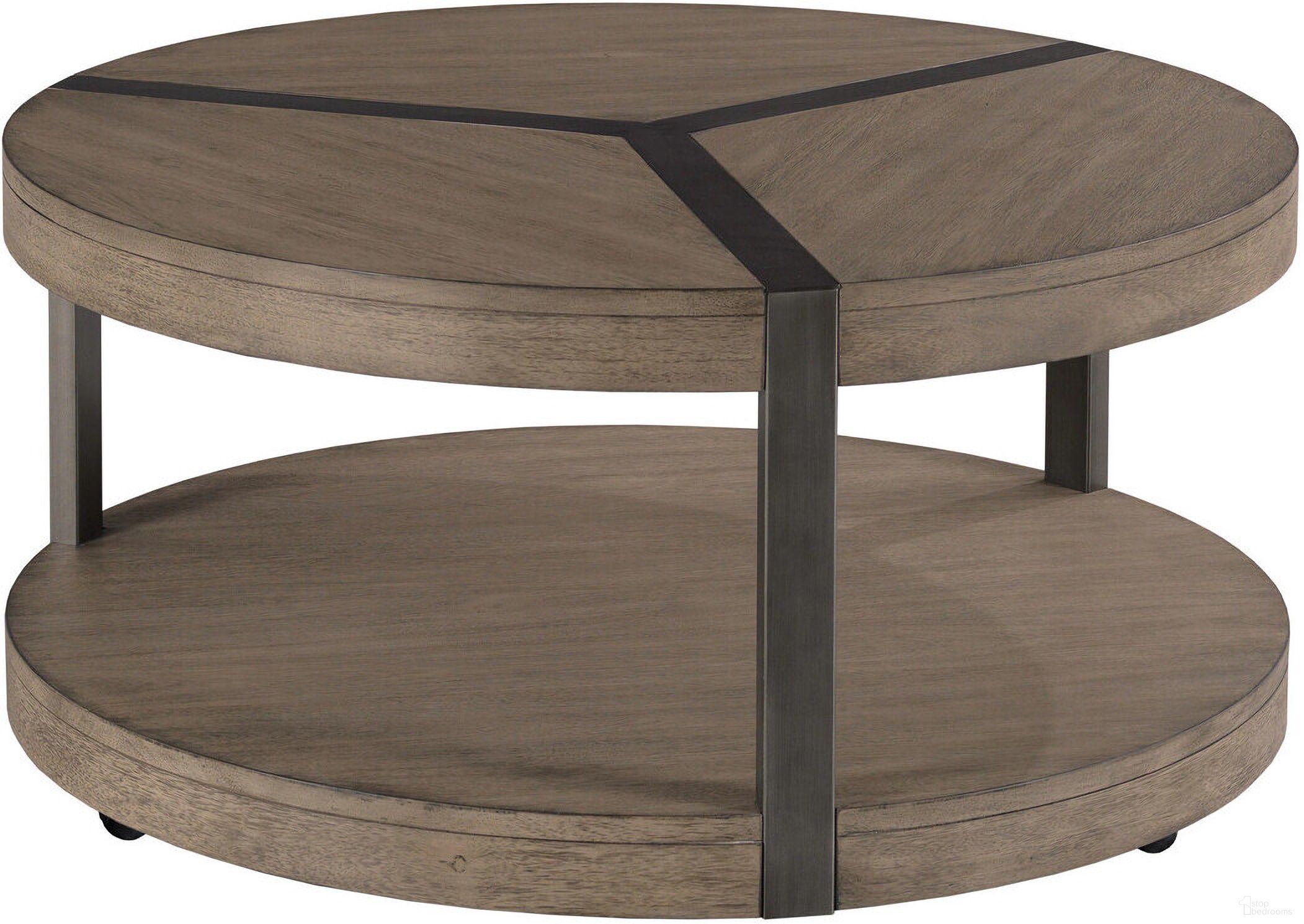 The appearance of Sandler Round Coffee Table In Gray designed by Hammary in the modern / contemporary interior design. This gray piece of furniture  was selected by 1StopBedrooms from Sandler Collection to add a touch of cosiness and style into your home. Sku: 180-911. Material: Wood.