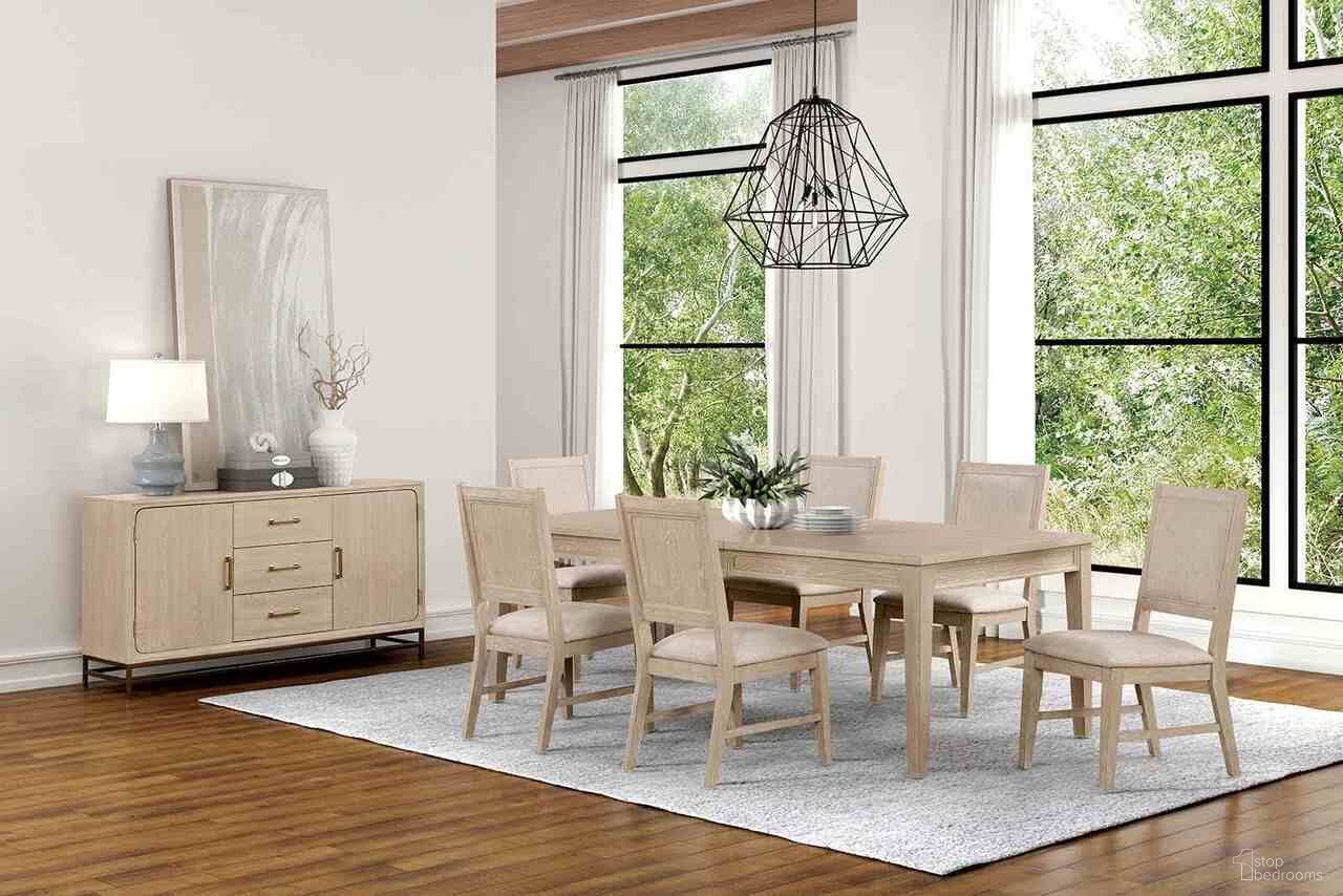 The appearance of Sandnes Dining Room Set In Light Oak designed by Furniture of America in the transitional interior design. This light oak piece of furniture  was selected by 1StopBedrooms from Sandnes Collection to add a touch of cosiness and style into your home. Sku: FM3369AK-T;FM3369AK-SC-2PK. Table Top Shape: Rectangular. Material: Engineered Wood. Size: 42" x 90".