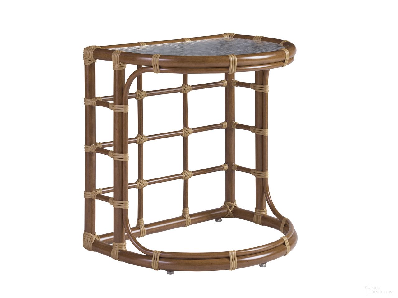 The appearance of Sandpiper Bay Demilune End Table In Brown designed by Tommy Bahama in the coastal interior design. This brown piece of furniture was selected by 1StopBedrooms from Sandpiper Bay Collection to add a touch of cosiness and style into your home. Sku: 3360-950. Material: Aluminum. Table Top Shape: D Shape.