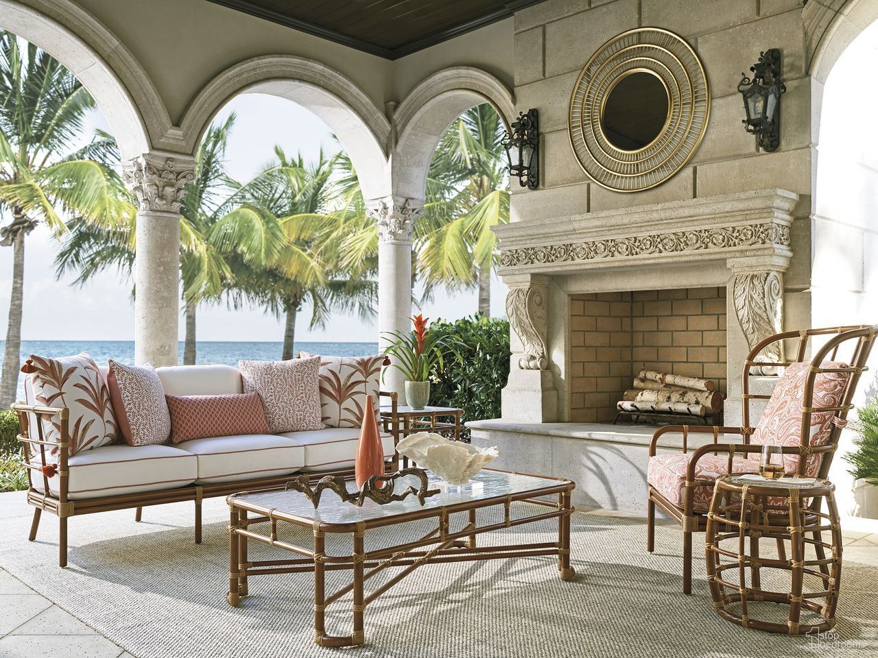 The appearance of Sandpiper Bay Outdoor Conversation Set In White and Brown designed by Tommy Bahama in the coastal interior design. This white and brown piece of furniture was selected by 1StopBedrooms from Sandpiper Bay Collection to add a touch of cosiness and style into your home. Sku: 3360-33-40;3360-10-40. Material: Aluminum.