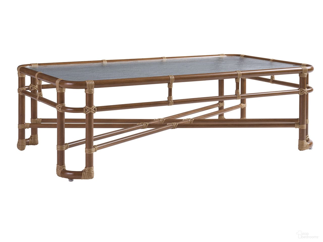 The appearance of Sandpiper Bay Rectangular Cocktail Table In Brown designed by Tommy Bahama in the coastal interior design. This brown piece of furniture was selected by 1StopBedrooms from Sandpiper Bay Collection to add a touch of cosiness and style into your home. Sku: 3360-947. Material: Aluminum. Table Top Shape: Rectangular.