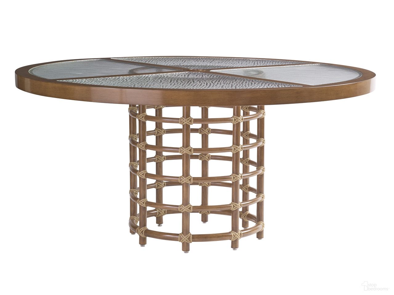 The appearance of Sandpiper Bay Round Dining Table In Brown designed by Tommy Bahama in the coastal interior design. This brown piece of furniture was selected by 1StopBedrooms from Sandpiper Bay Collection to add a touch of cosiness and style into your home. Sku: 3360-870C. Table Top Shape: Round. Material: Aluminum.