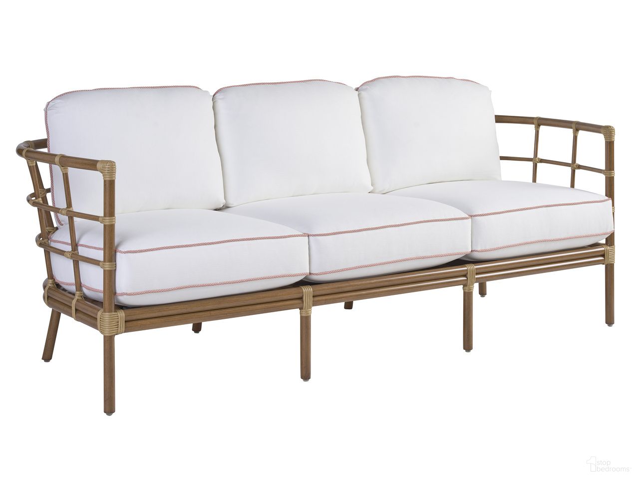 The appearance of Sandpiper Bay Sofa In White and Brown designed by Tommy Bahama in the coastal interior design. This white/brown piece of furniture  was selected by 1StopBedrooms from Sandpiper Bay Collection to add a touch of cosiness and style into your home. Sku: 3360-33-40. Material: Aluminum.