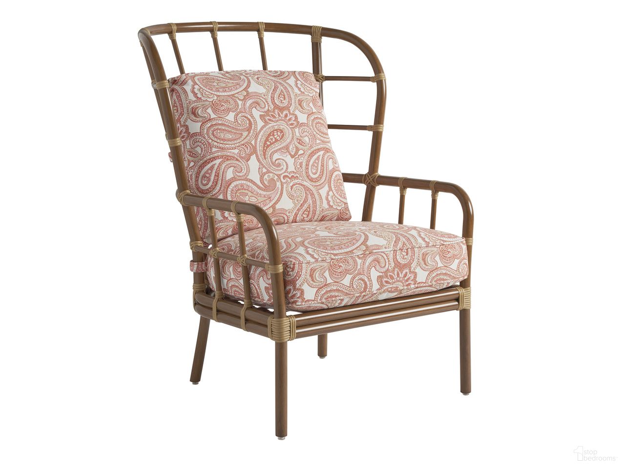 The appearance of Sandpiper Bay Wing Chair In Brown/Red/Pink designed by Tommy Bahama in the coastal interior design. This brown/red/pink piece of furniture  was selected by 1StopBedrooms from Sandpiper Bay Collection to add a touch of cosiness and style into your home. Sku: 3360-10-40. Material: Aluminum.