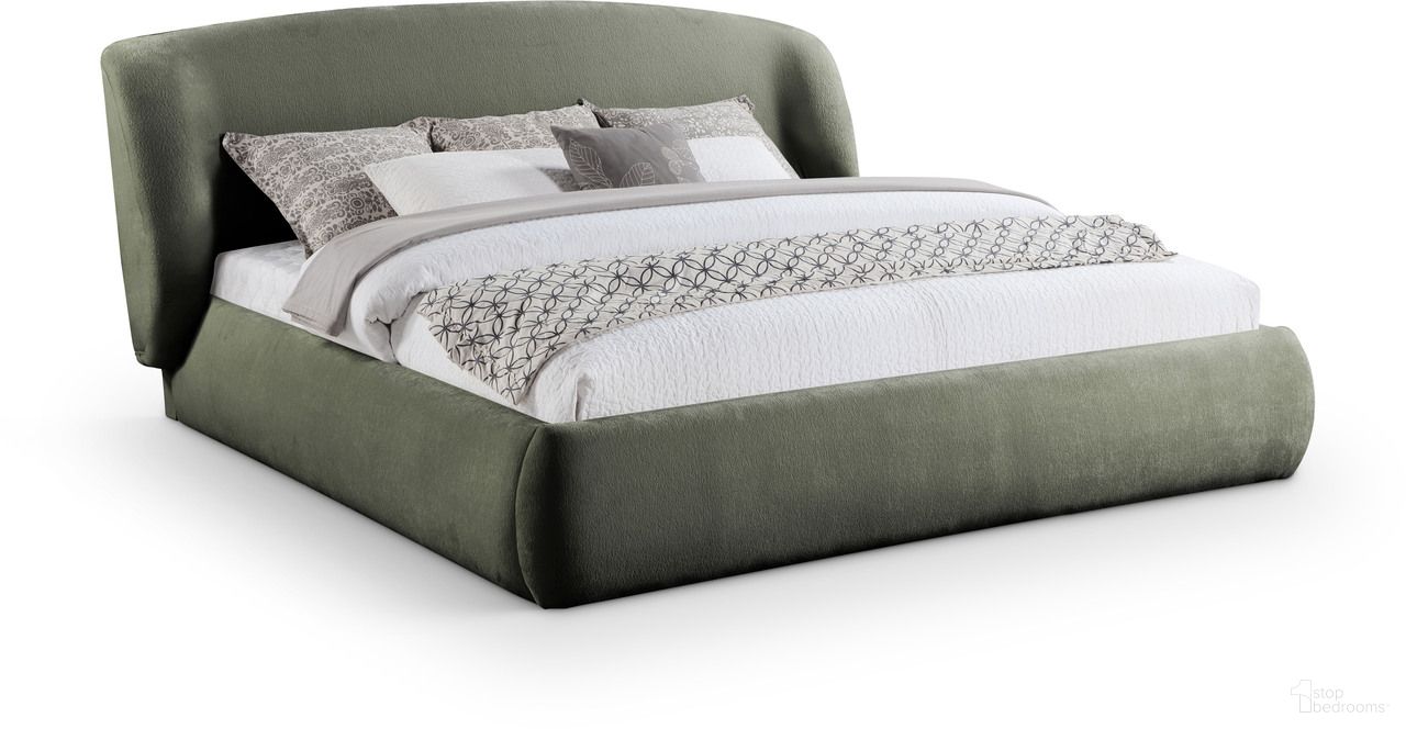 The appearance of Sandro Chenille Fabric Upholstered Full Bed In Green designed by Meridian in the modern / contemporary interior design. This green piece of furniture  was selected by 1StopBedrooms from Sandro Collection to add a touch of cosiness and style into your home. Sku: SandroGreen-F Box 1/2 (Headboard / Footboard);SandroGreen-F Box 2/2 (Rails). Bed Size: Full. Material: Chenille. Bed Type: Upholstered Bed.