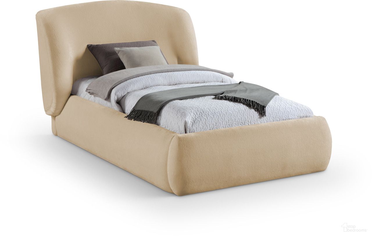 Sandro Chenille Fabric Upholstered Twin Bed In Beige