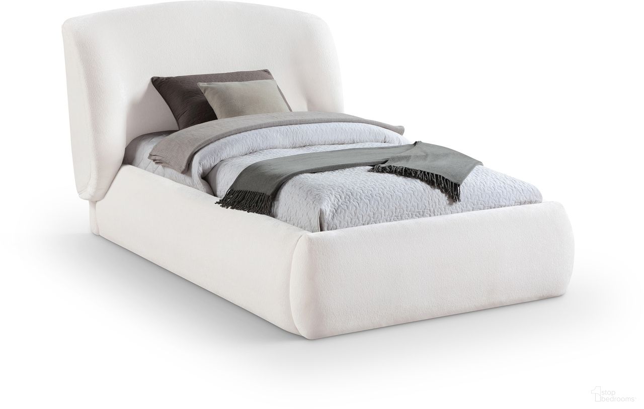 Sandro Chenille Fabric Upholstered Twin Bed In Cream