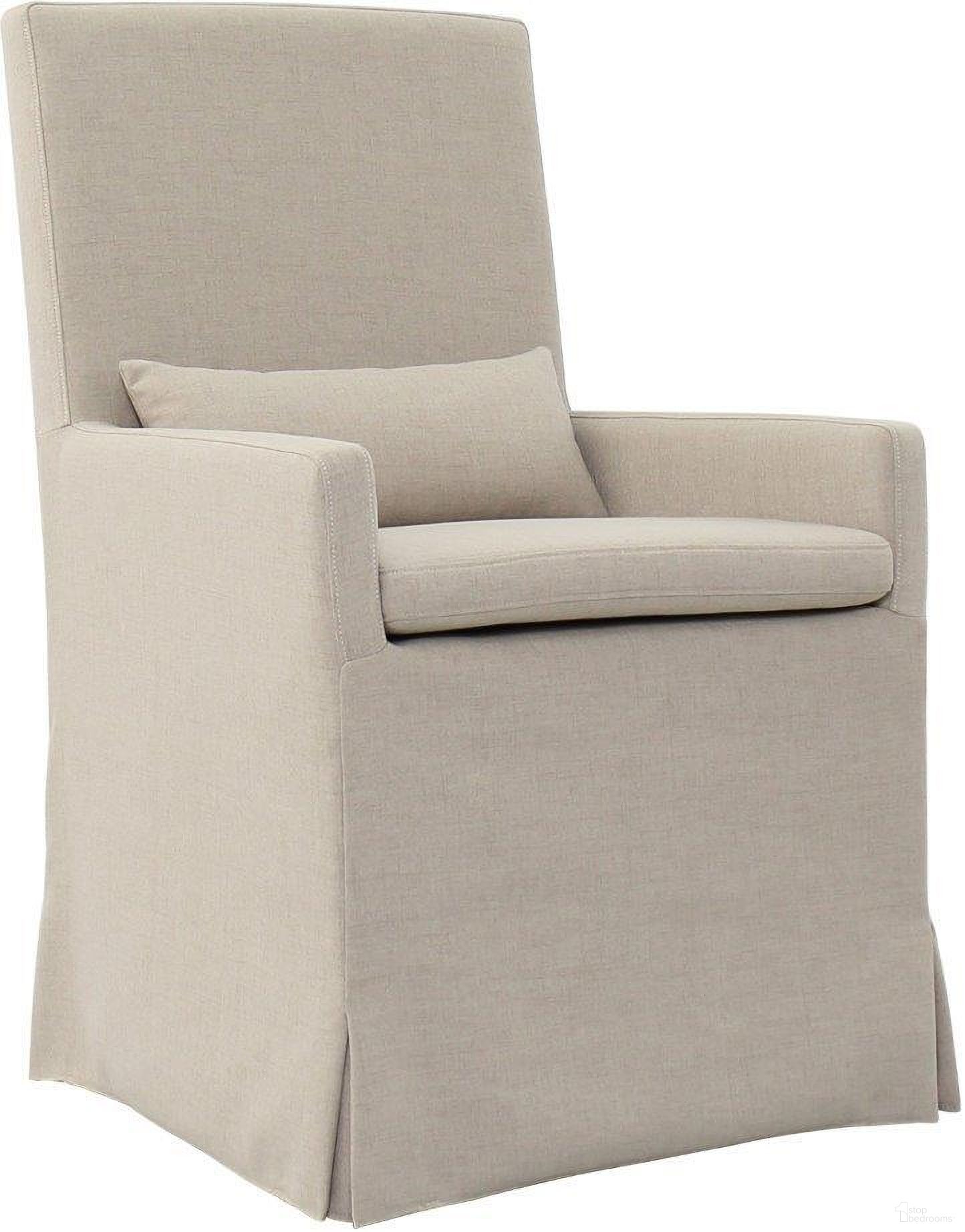 The appearance of Sandspur Beach Brushed Linen Arm Dining Chair With Casters designed by Padma's Plantation in the modern / contemporary interior design. This linen piece of furniture  was selected by 1StopBedrooms from Sandspur Collection to add a touch of cosiness and style into your home. Sku: SND11-CST-C63. Material: Wood. Chair Type: Arm Chair.