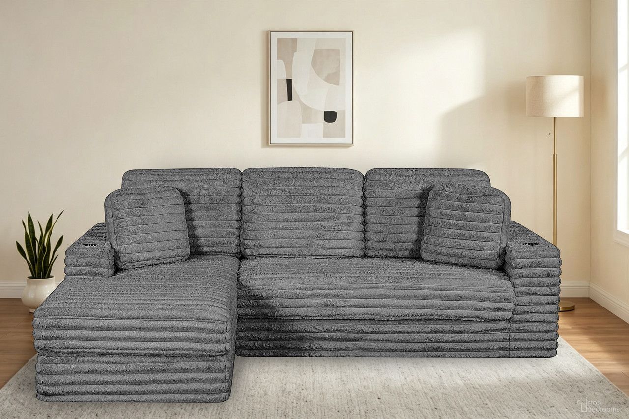 Sandy 2-Piece Compressed Left Chase Sectional In Dark Gray