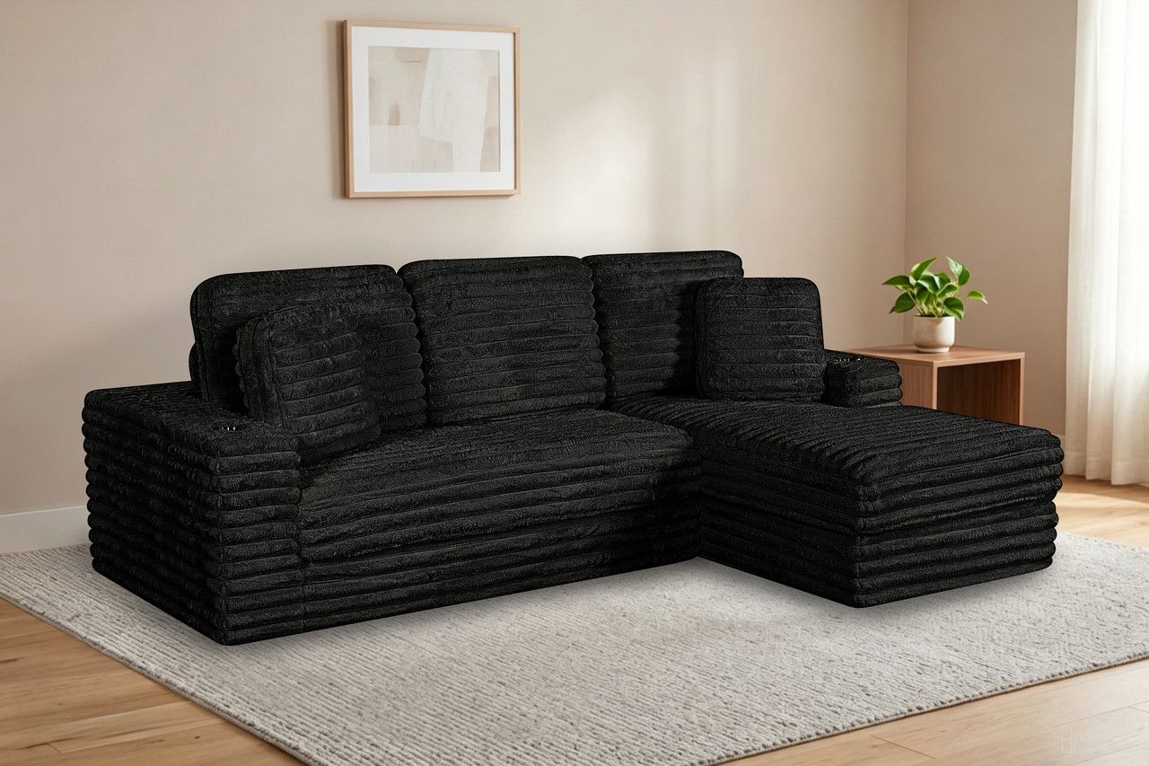 The appearance of Sandy 2-Piece Compressed Right Chase Sectional In Black designed by Best Quality Furniture in the glam interior design. This black piece of furniture was selected by 1StopBedrooms from Sandy Collection to add a touch of cosiness and style into your home. Sku: SE807-Chaise;SE807-Loveseat. Material: Faux Fur.
