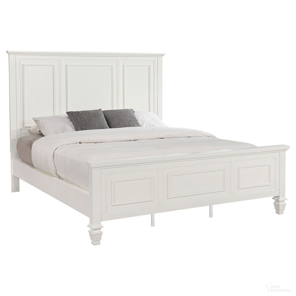 The appearance of Sandy Beach 63 Inch California King Panel Bed In Cream White designed by Coaster in the coastal interior design. This cream white piece of furniture  was selected by 1StopBedrooms from Sandy Beach Collection to add a touch of cosiness and style into your home. Sku: 201301KWNB1;201301KWNB2;201301KWNB3. Bed Type: Panel Bed. Bed Size: California King. Material: Veneer.