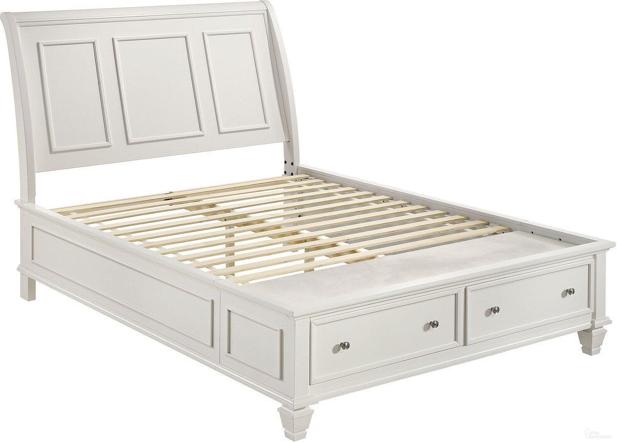 The appearance of Sandy Beach Eastern King Storage Sleigh Bed Cream White designed by Coaster in the coastal interior design. This cream white piece of furniture was selected by 1StopBedrooms from Sandy Beach Collection to add a touch of cosiness and style into your home. Sku: 201309KEB1;201309KEB2;201309KEB3. Bed Type: Sleigh Bed. Material: Wood. Bed Size: King.