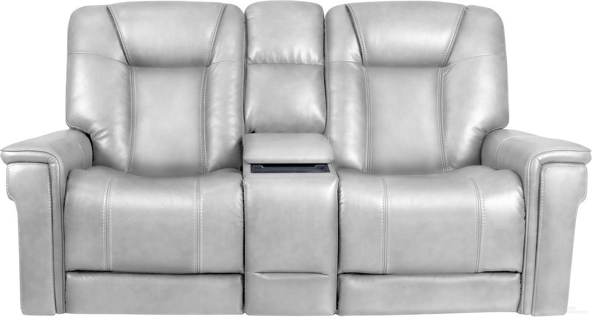 The appearance of Sanibel Console Loveseat with Power Recline, Power Head Rests, Power Lumbar and Lay Flat Wireless Charger In Dove designed by BarcaLounger in the transitional interior design. This dove piece of furniture was selected by 1StopBedrooms from Sanibel Collection to add a touch of cosiness and style into your home. Sku: 24PHL1192375091. Material: Leather.