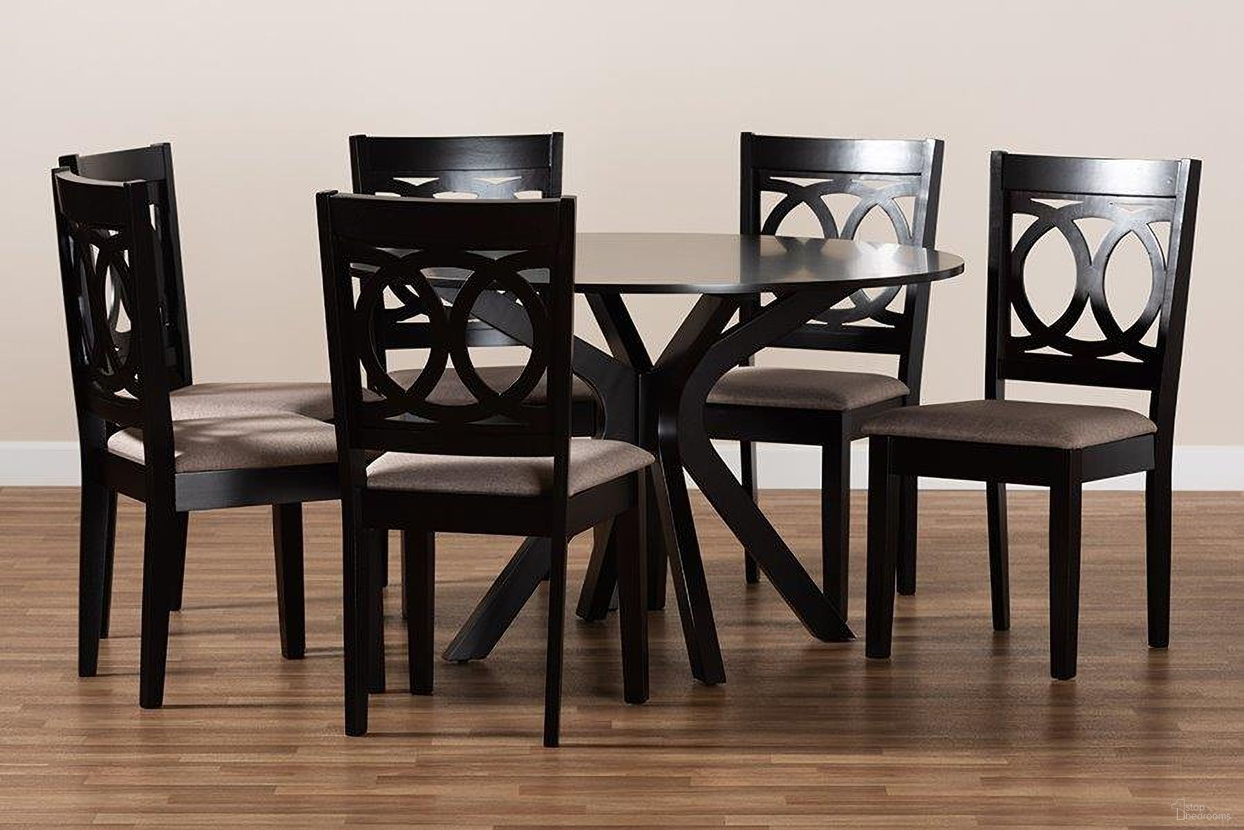 Sanne Modern and Contemporary Sand Fabric Upholstered and Dark Brown Finished Wood 7-Piece Dining Set