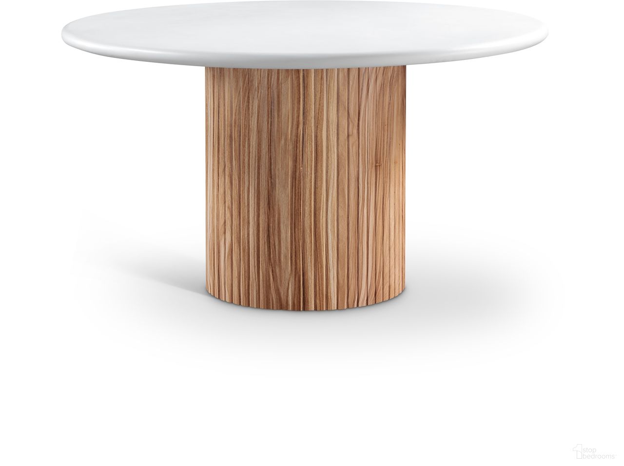 The appearance of Sanremo 53 Inch Concrete Indoor and Outdoor Dining Table In White designed by Meridian in the modern / contemporary interior design. This white piece of furniture  was selected by 1StopBedrooms from Sanremo Collection to add a touch of cosiness and style into your home. Sku: 743-T Box 1/2 (Top);743-T Box 2/2 (Base). Table Base Style: Pedestal. Table Top Shape: Round. Material: Concrete. Size: 53".