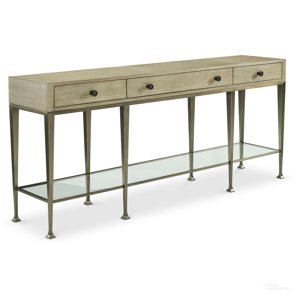 The appearance of Santa Barbara Console Table designed by Bernhardt in the traditional interior design. This sandstone/vintage nickel metal piece of furniture was selected by 1StopBedrooms from Santa Barbara Collection to add a touch of cosiness and style into your home. Sku: 385910. Material: Stainless Steel.